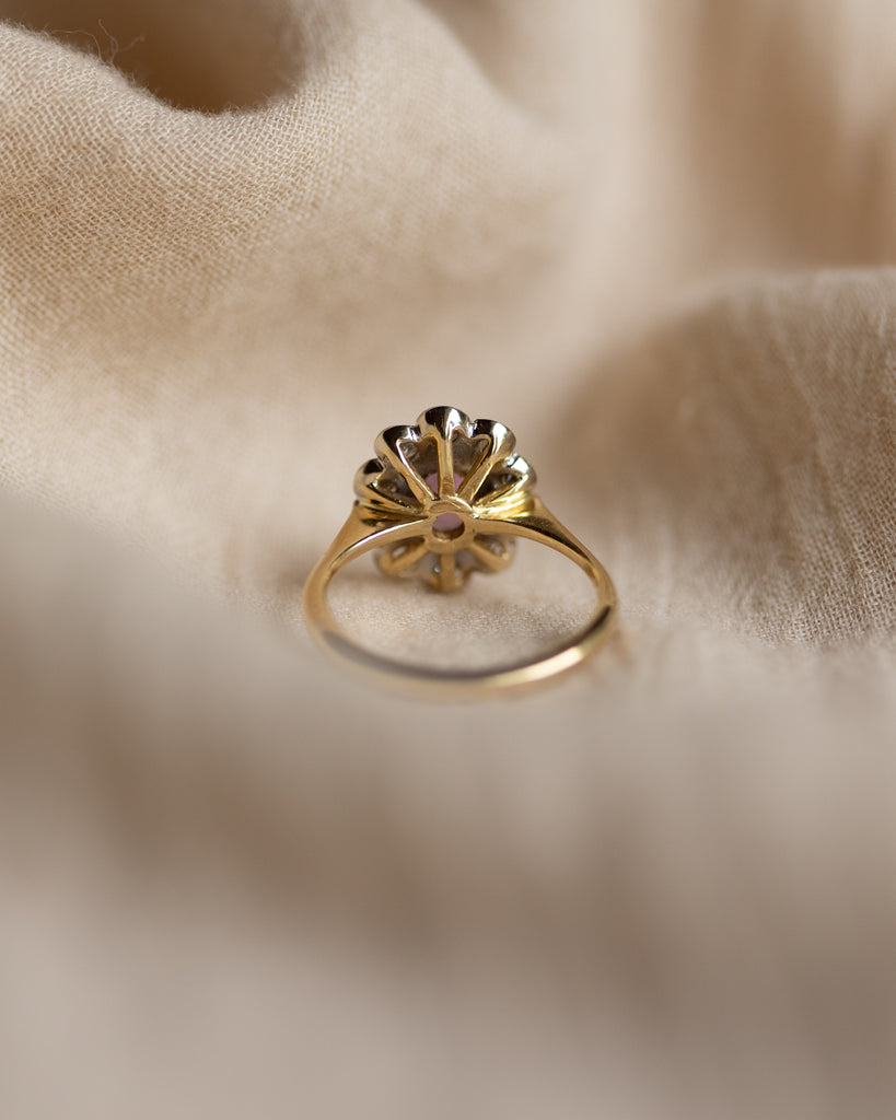 Juliette 1996 Vintage 18ct Gold Pink Sapphire & Diamond Cluster Ring