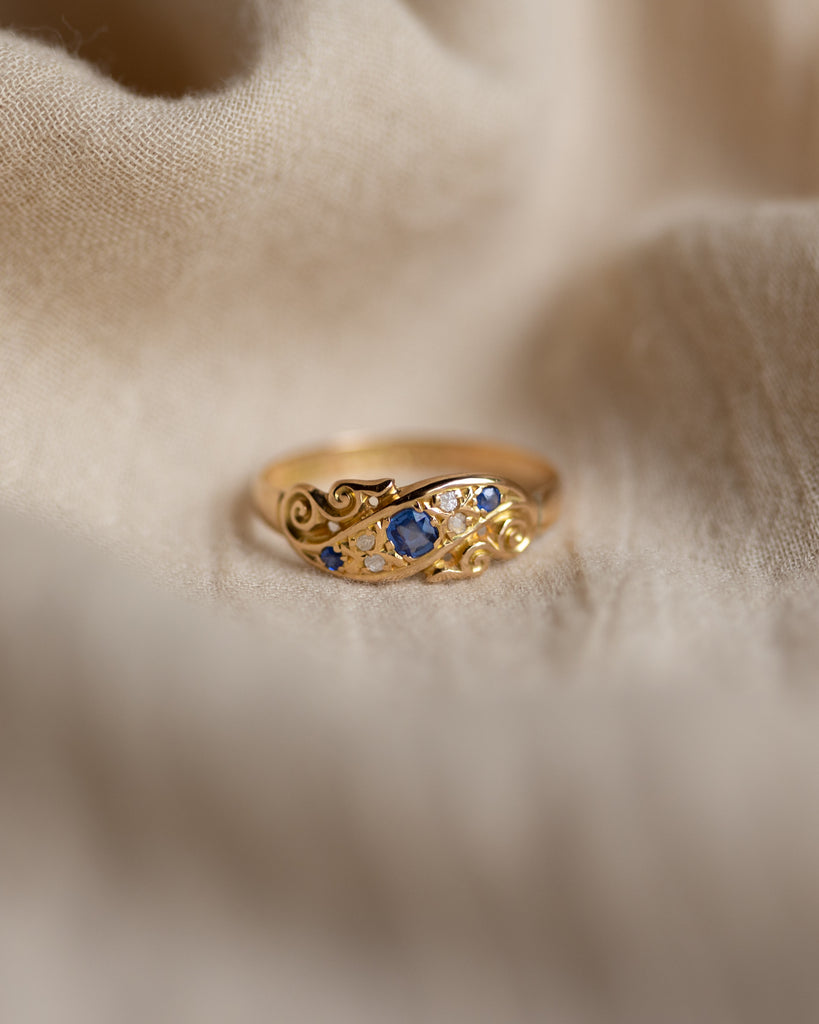 Renée 1904 Antique 18ct Gold Sapphire & Diamond Seven Stone Ring