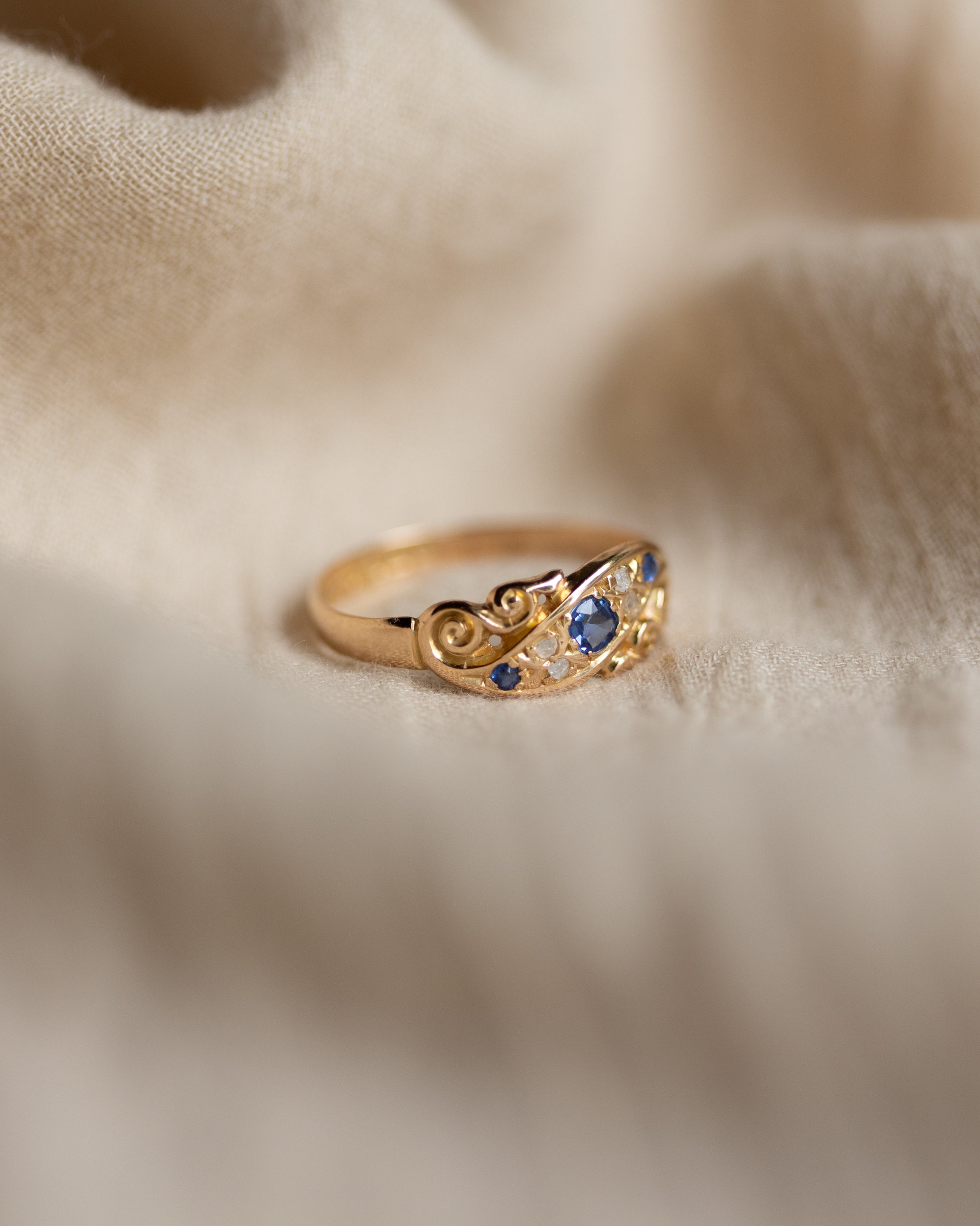 Renée 1904 Antique 18ct Gold Sapphire & Diamond Seven Stone Ring