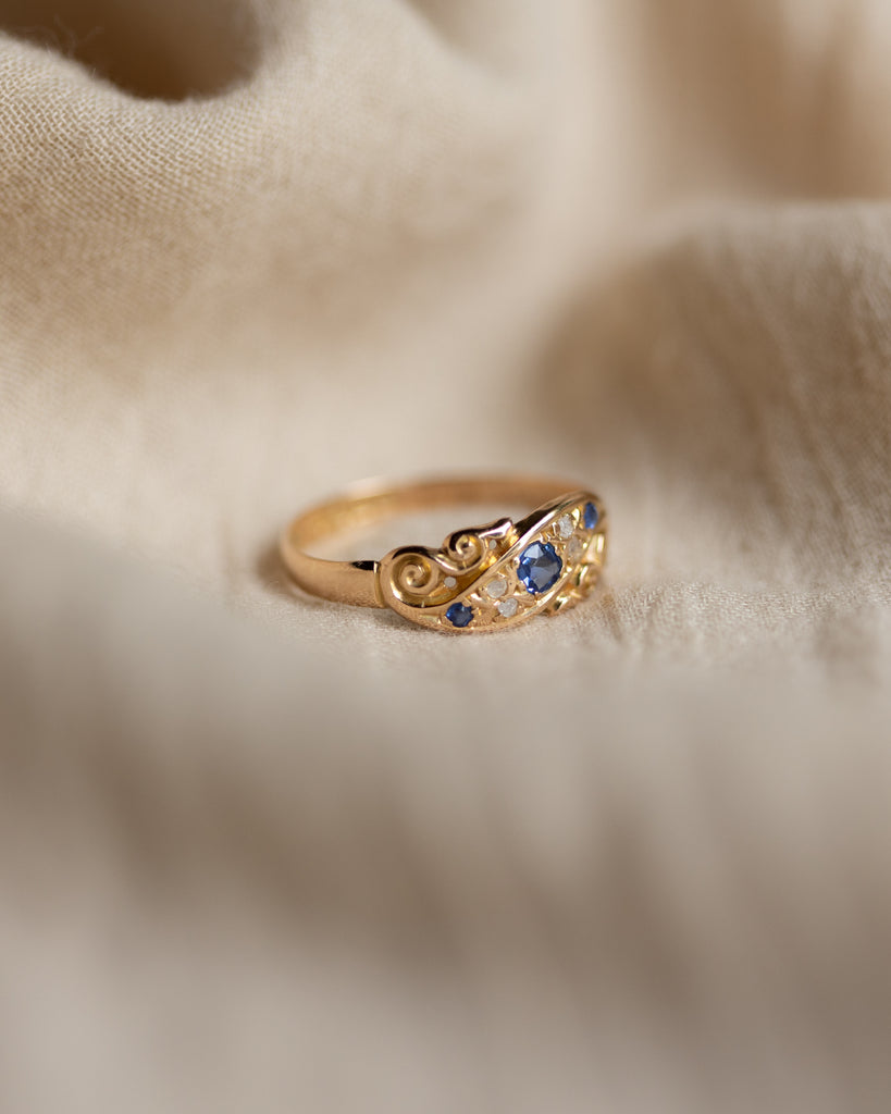 Renée 1904 Antique 18ct Gold Sapphire & Diamond Seven Stone Ring