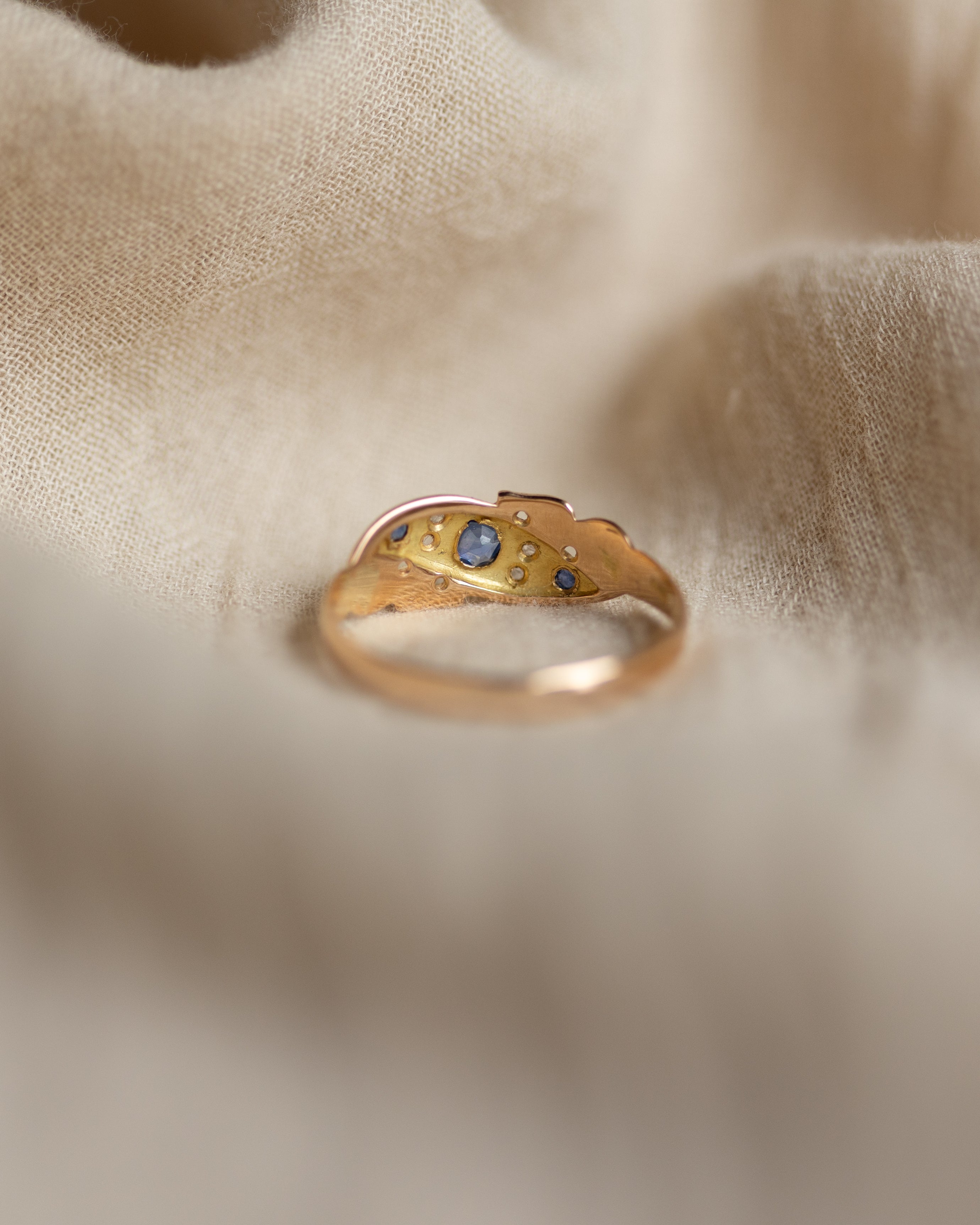 Renée 1904 Antique 18ct Gold Sapphire & Diamond Seven Stone Ring