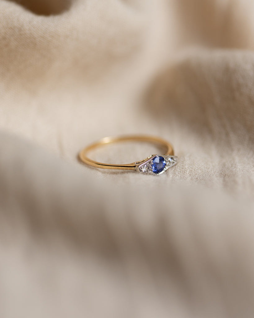 Sylvette Antique Art Deco 18ct Gold Sapphire & Diamond Ring