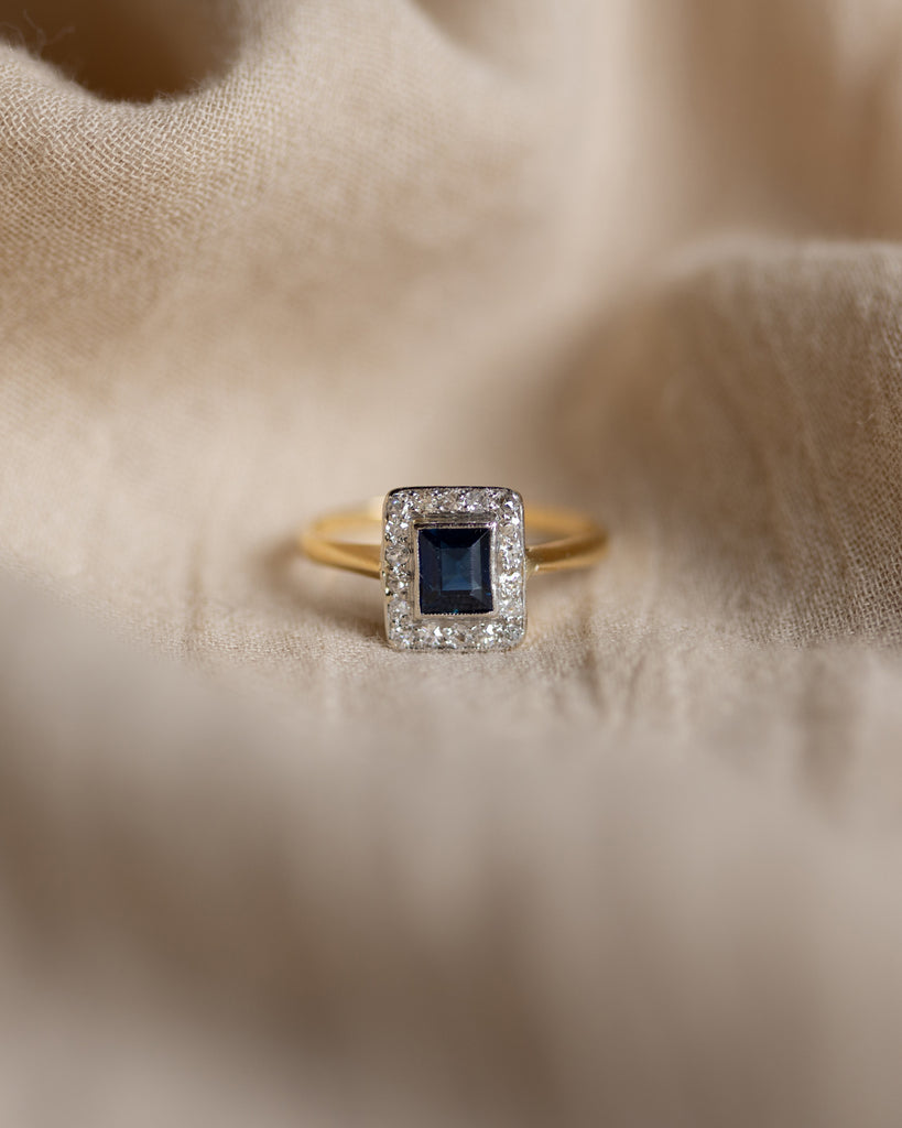 Jean Antique 18ct Gold Sapphire & Diamond Cluster Ring
