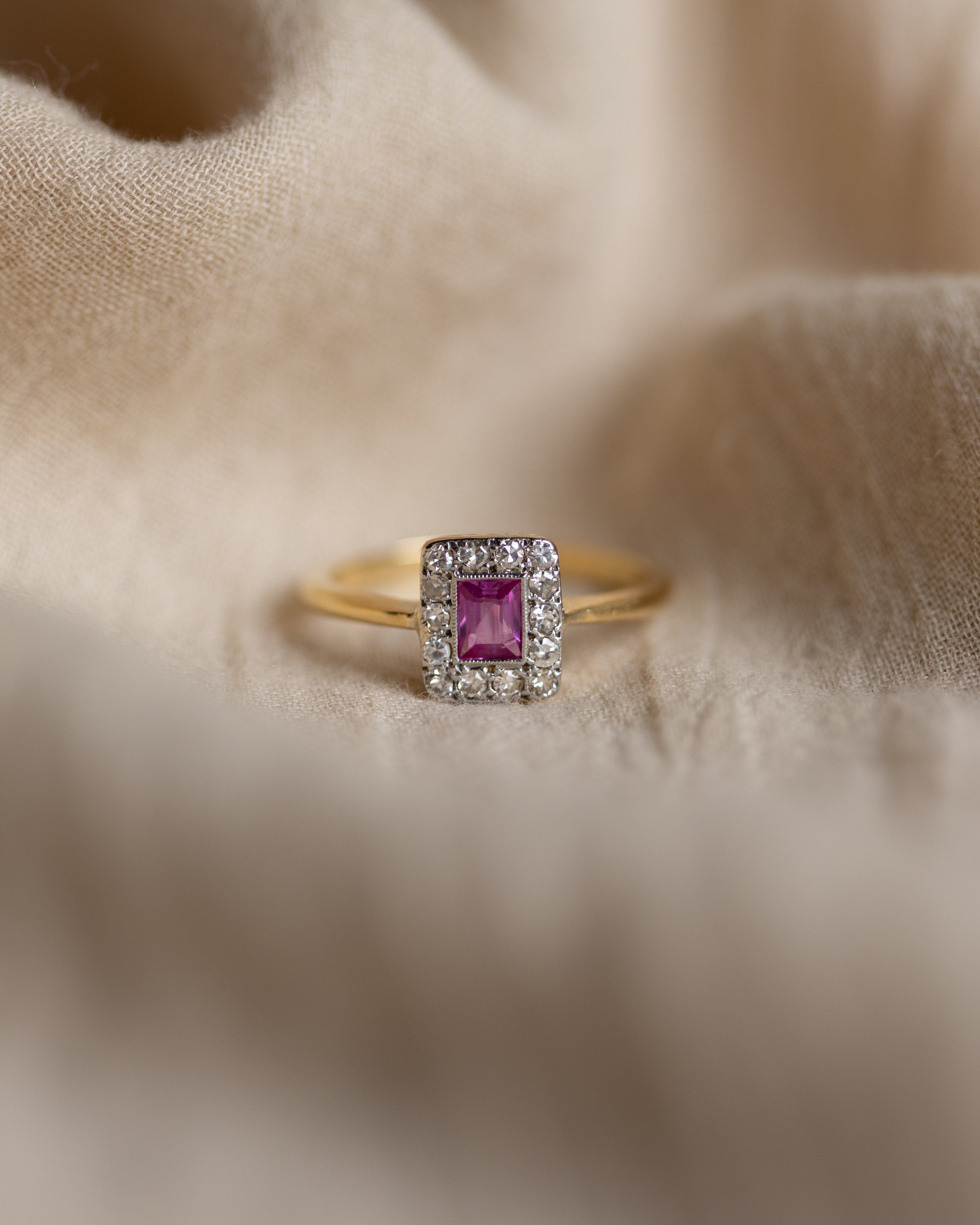 Delphine Antique Art Deco 18ct Gold Ruby & Diamond Cluster Ring
