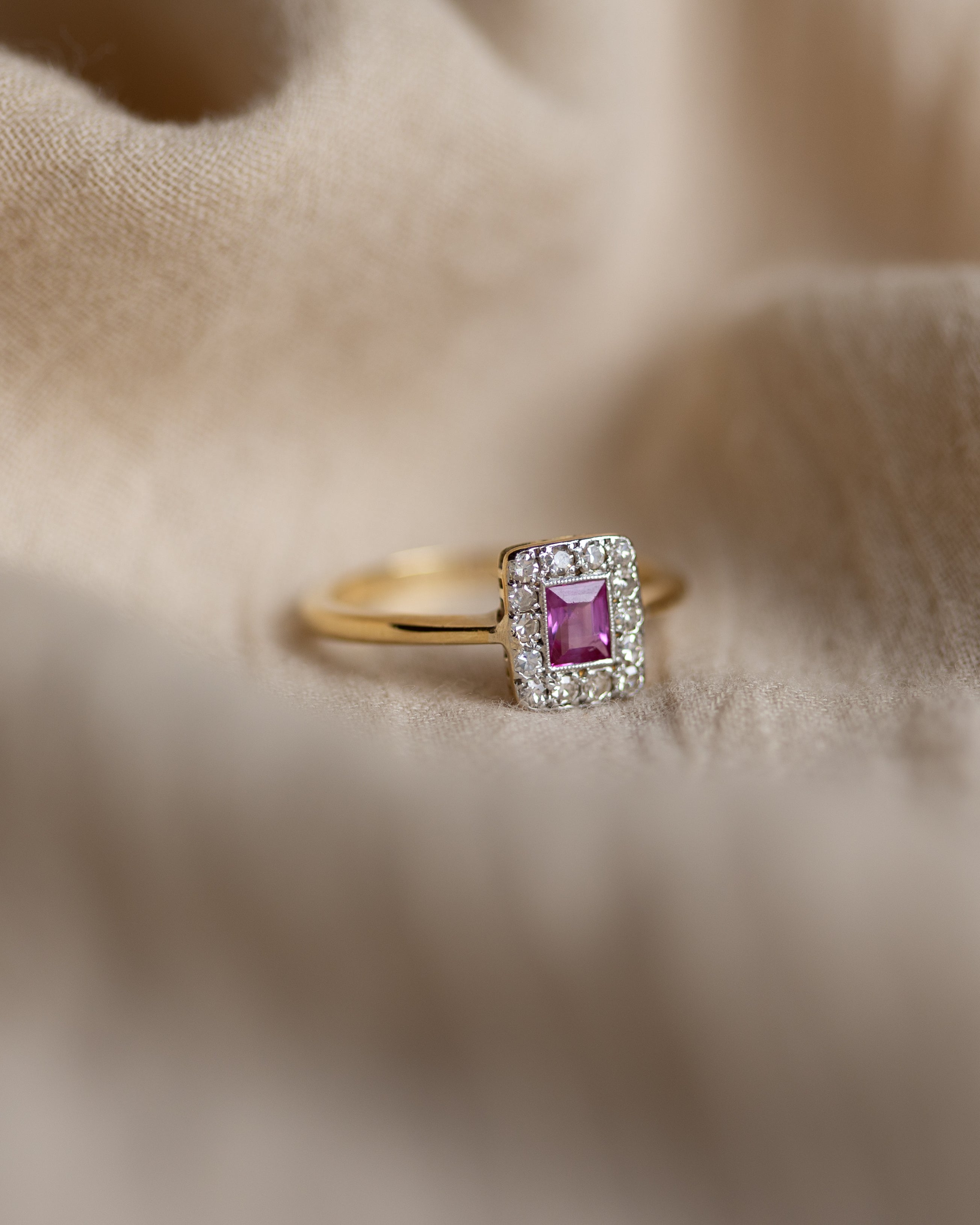 Delphine Antique Art Deco 18ct Gold Ruby & Diamond Cluster Ring