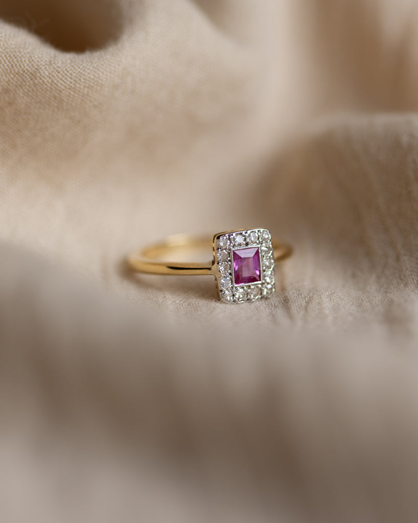 Delphine Antique Art Deco 18ct Gold Ruby & Diamond Cluster Ring