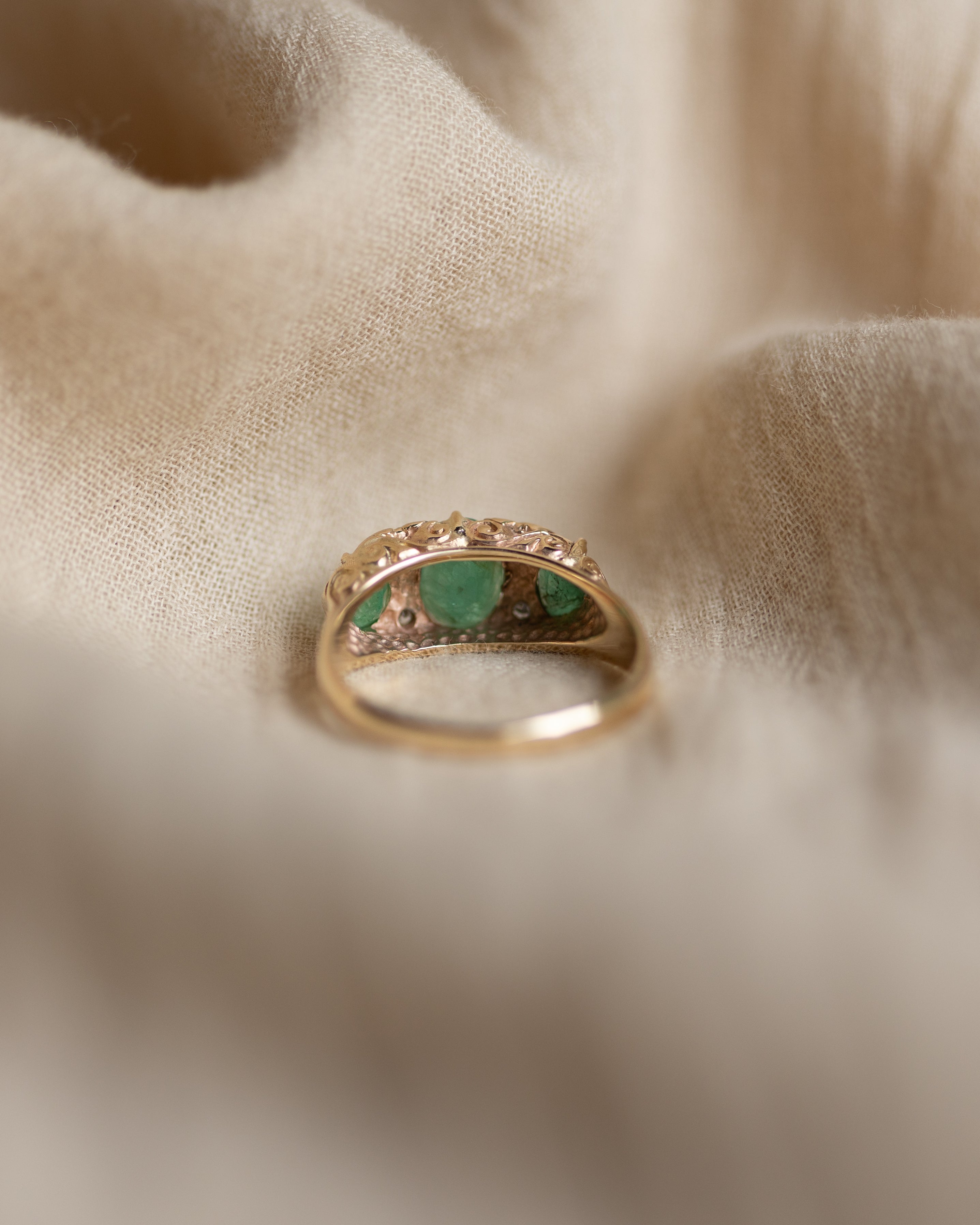 Blanche 1987 Vintage 9ct Gold Emerald & Diamond Seven Stone Ring