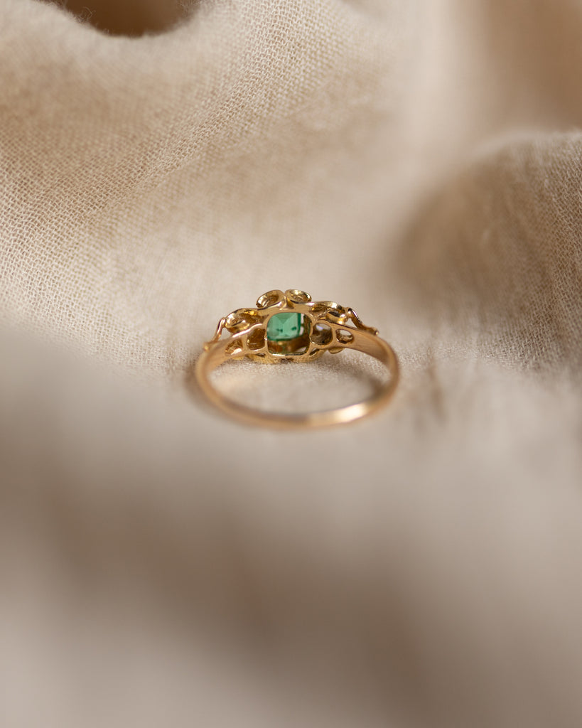 Odette Antique Victorian 18ct Gold Emerald & Diamond Trilogy Ring