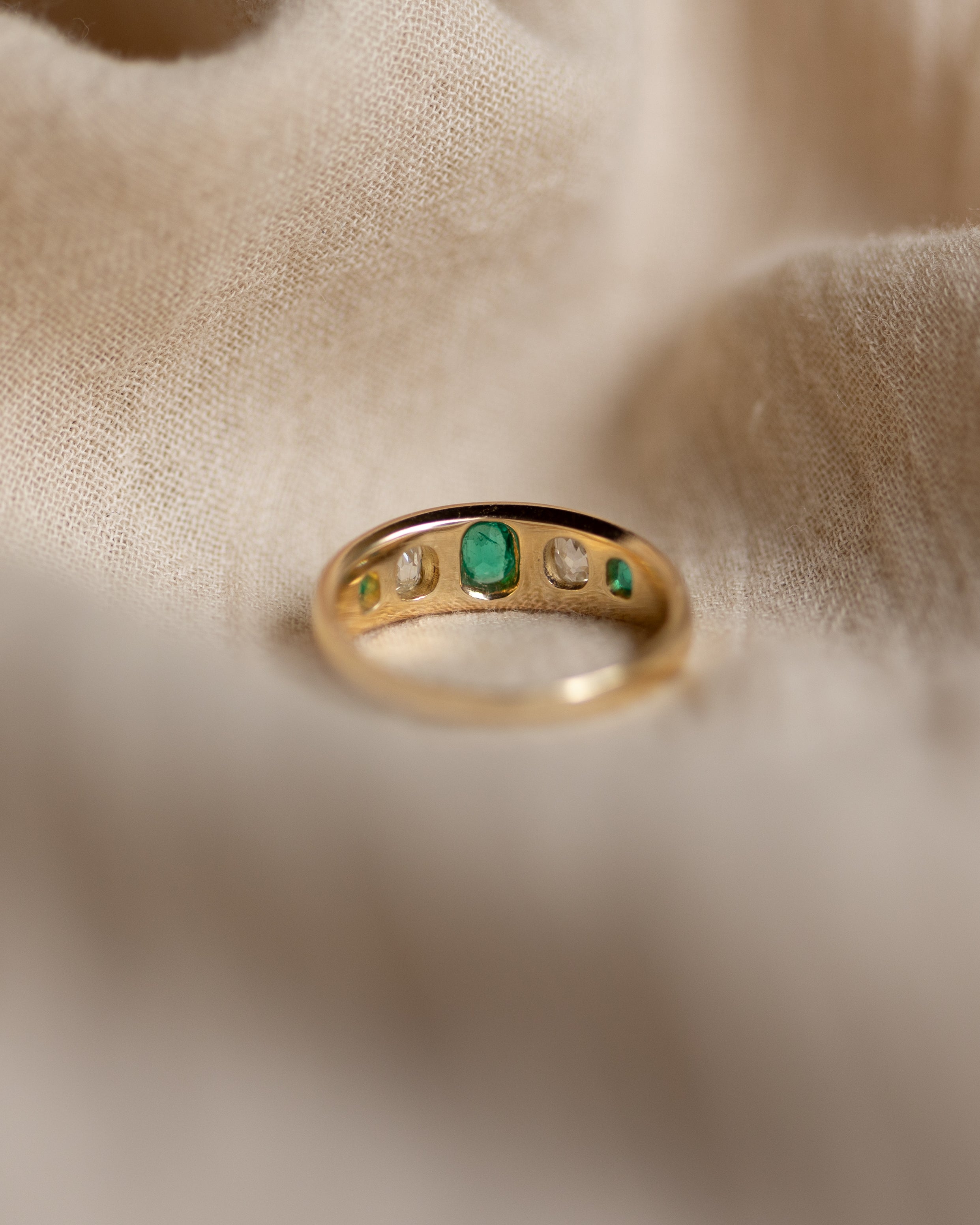 Marguerite Antique 18ct Gold Emerald & Diamond Five Stone Ring
