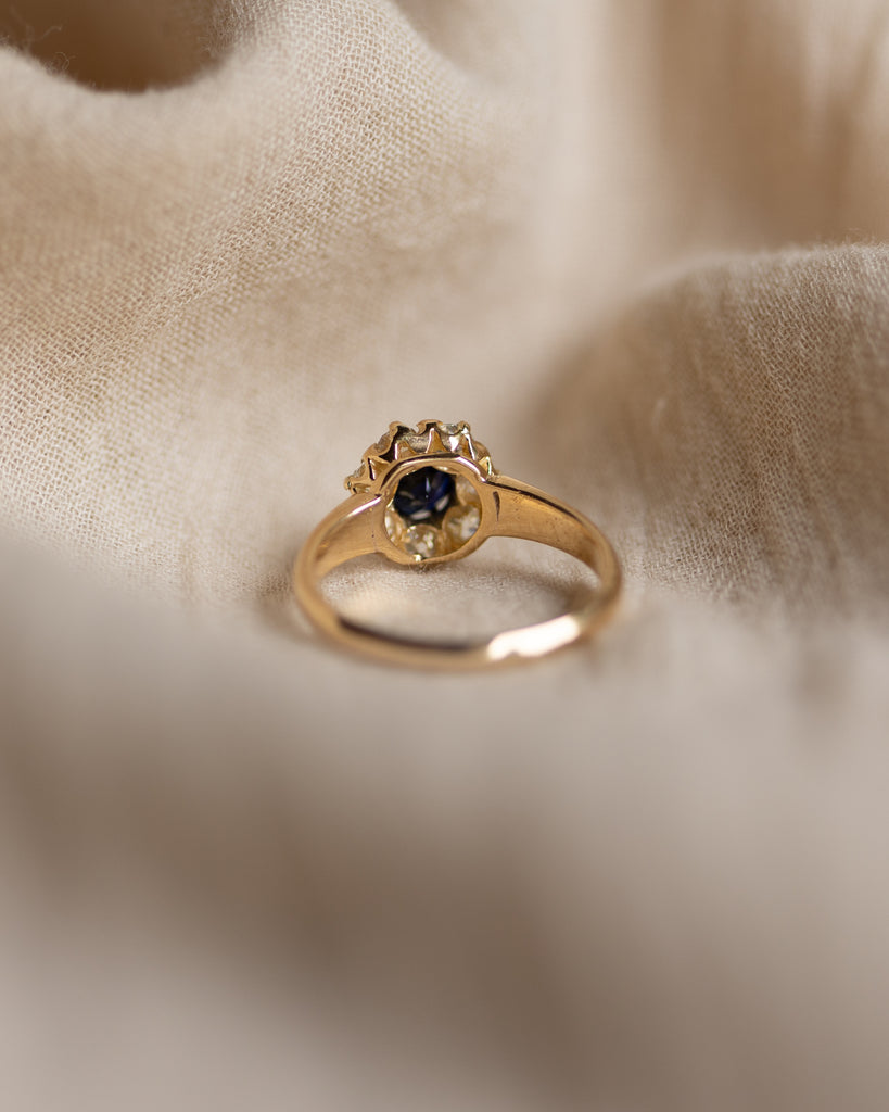 Honor 1898 Antique 18ct Gold Sapphire & Diamond Cluster Ring
