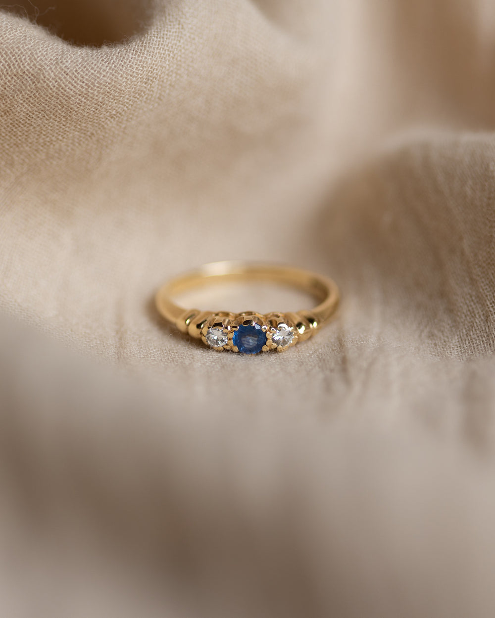 Enid 1996 Vintage 9ct Gold Sapphire & Diamond Trilogy Ring