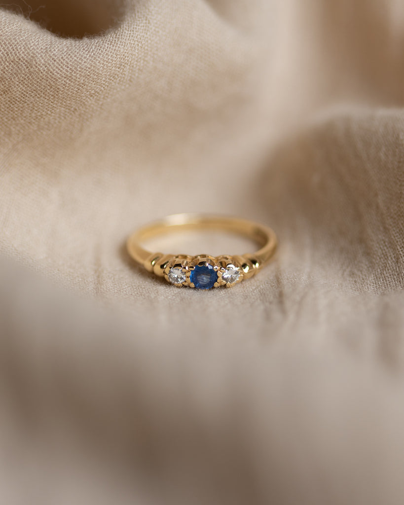 Enid 1996 Vintage 9ct Gold Sapphire & Diamond Trilogy Ring