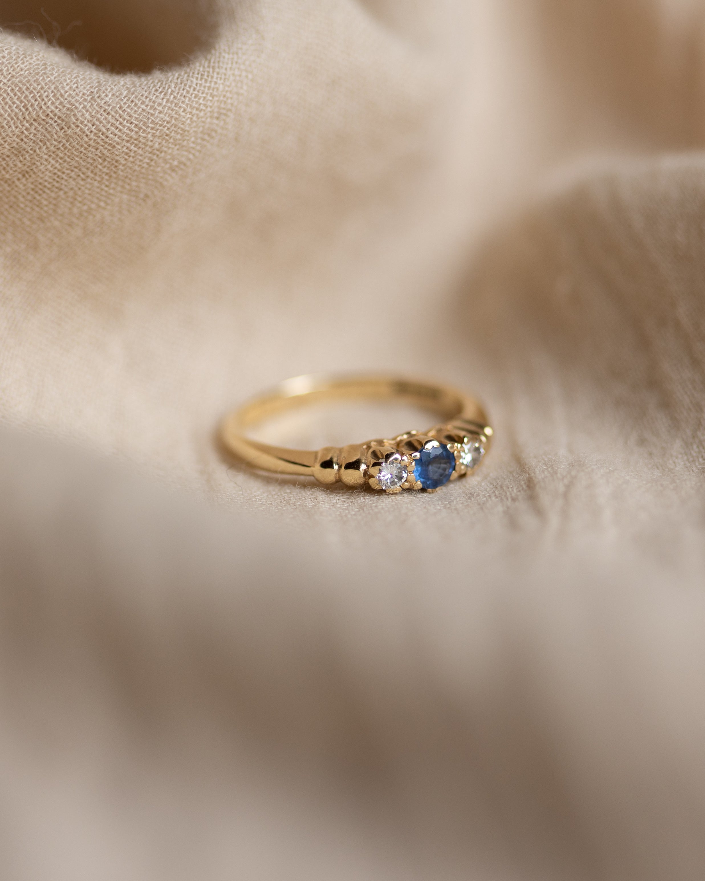 Enid 1996 Vintage 9ct Gold Sapphire & Diamond Trilogy Ring