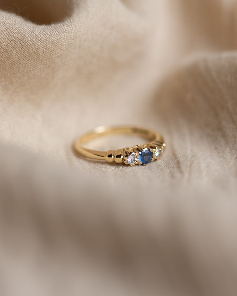 Enid 1996 Vintage 9ct Gold Sapphire & Diamond Trilogy Ring