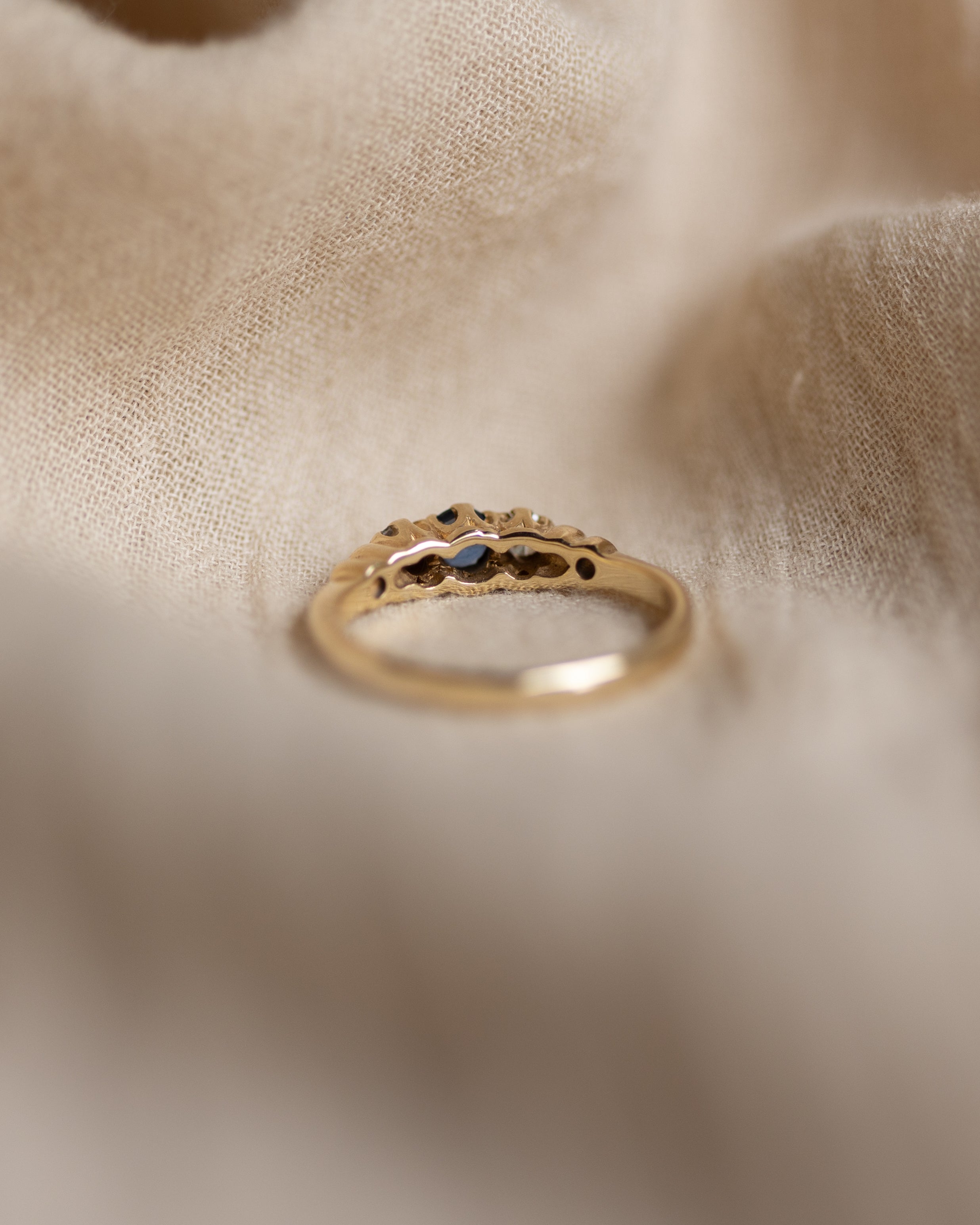 Enid 1996 Vintage 9ct Gold Sapphire & Diamond Trilogy Ring