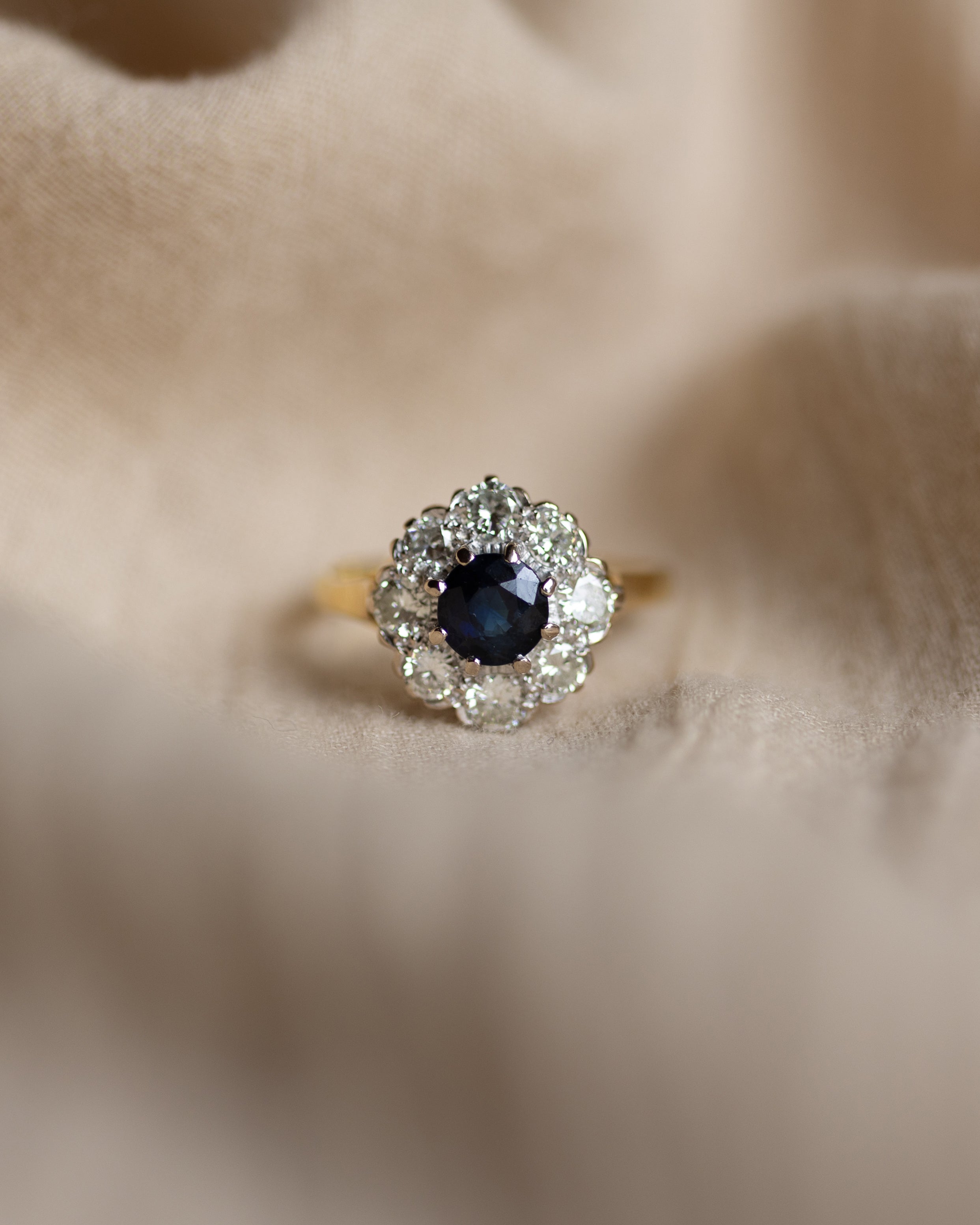 Véronique 1987 Vintage 18ct Gold Sapphire & Diamond Cluster Ring