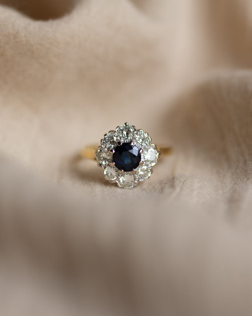 Véronique 1987 Vintage 18ct Gold Sapphire & Diamond Cluster Ring
