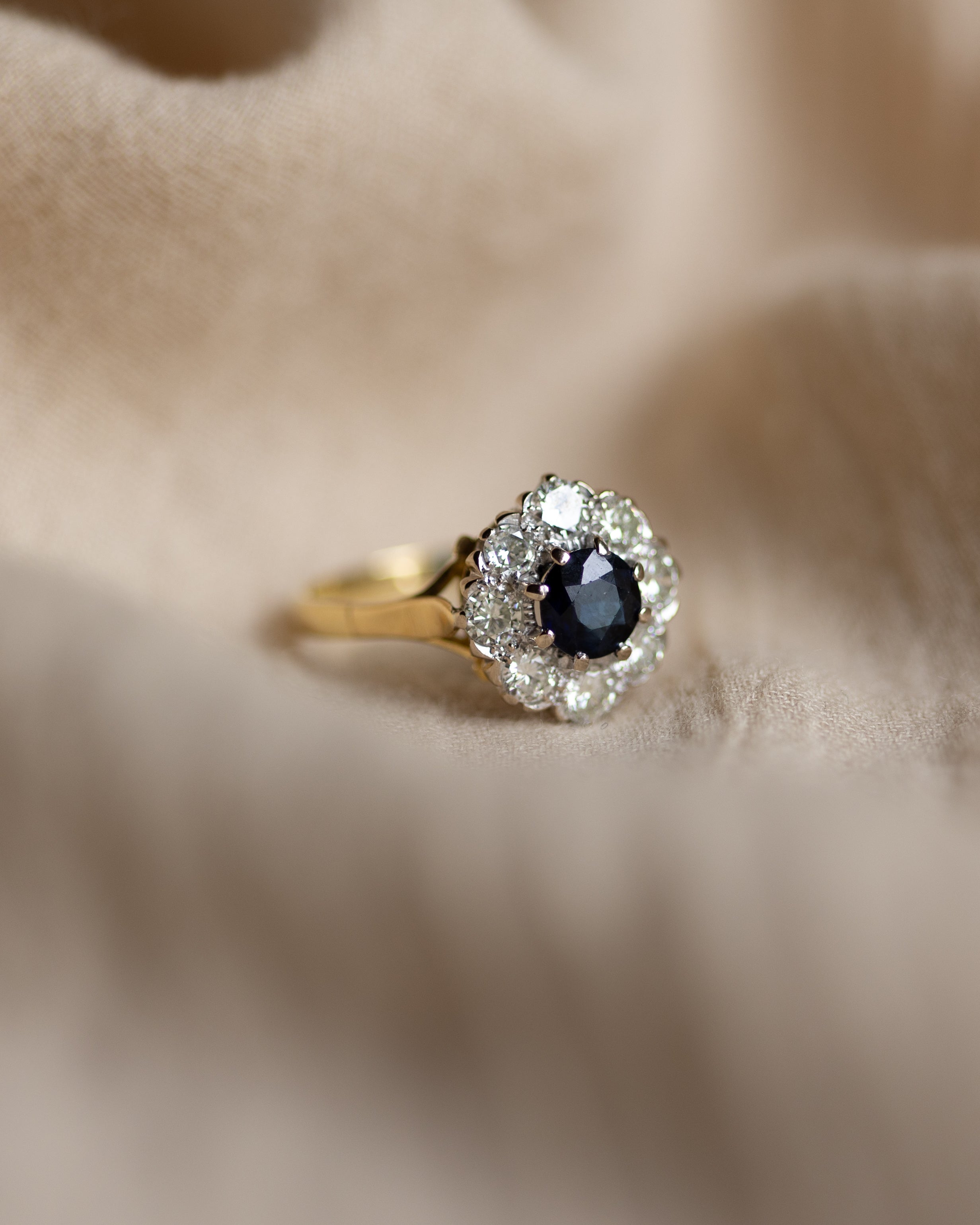 Véronique 1987 Vintage 18ct Gold Sapphire & Diamond Cluster Ring