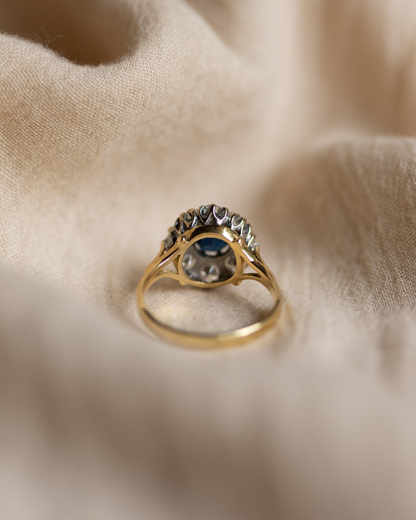 Véronique 1987 Vintage 18ct Gold Sapphire & Diamond Cluster Ring