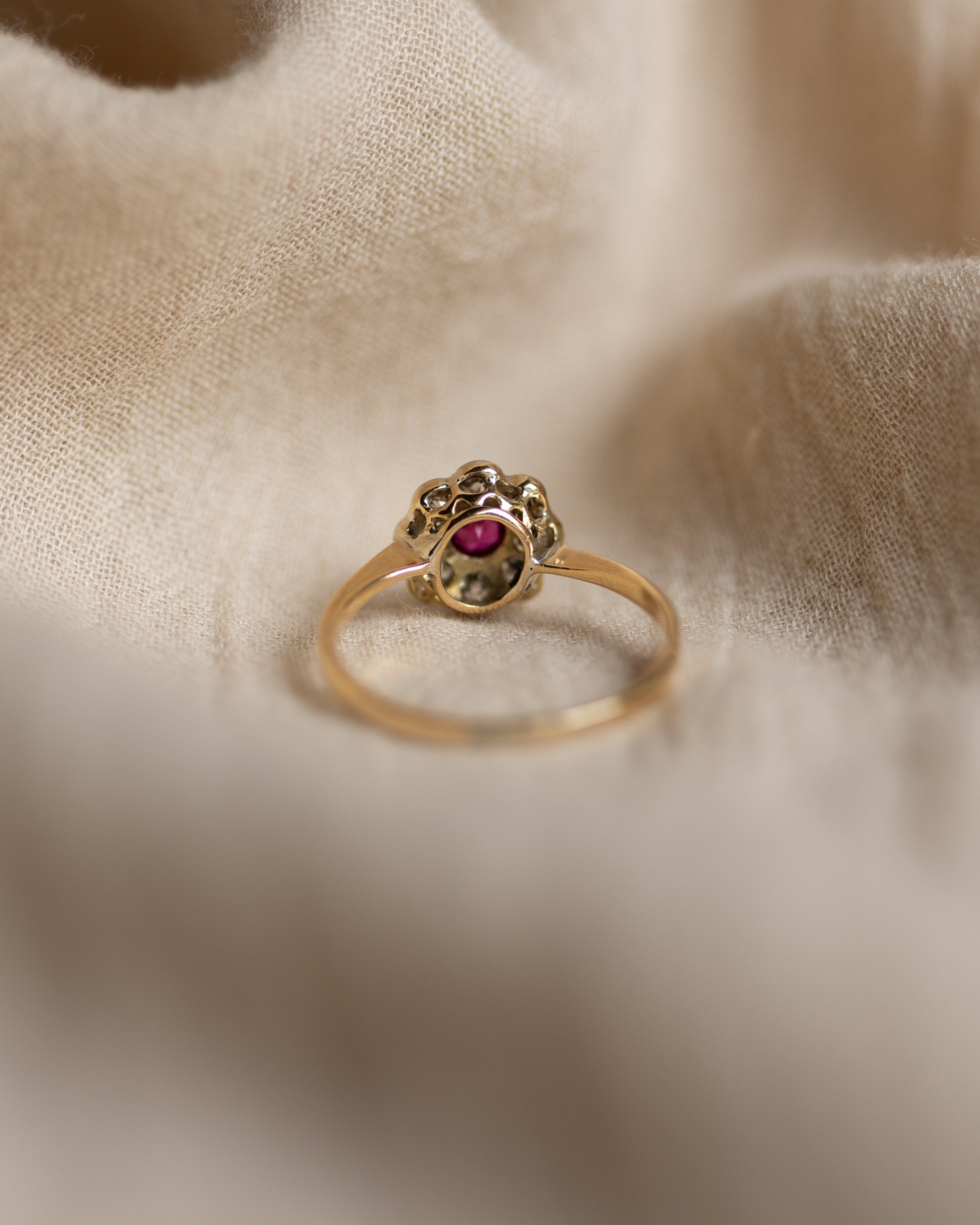 Elsie Antique 18ct Gold Ruby & Diamond Daisy Cluster Ring