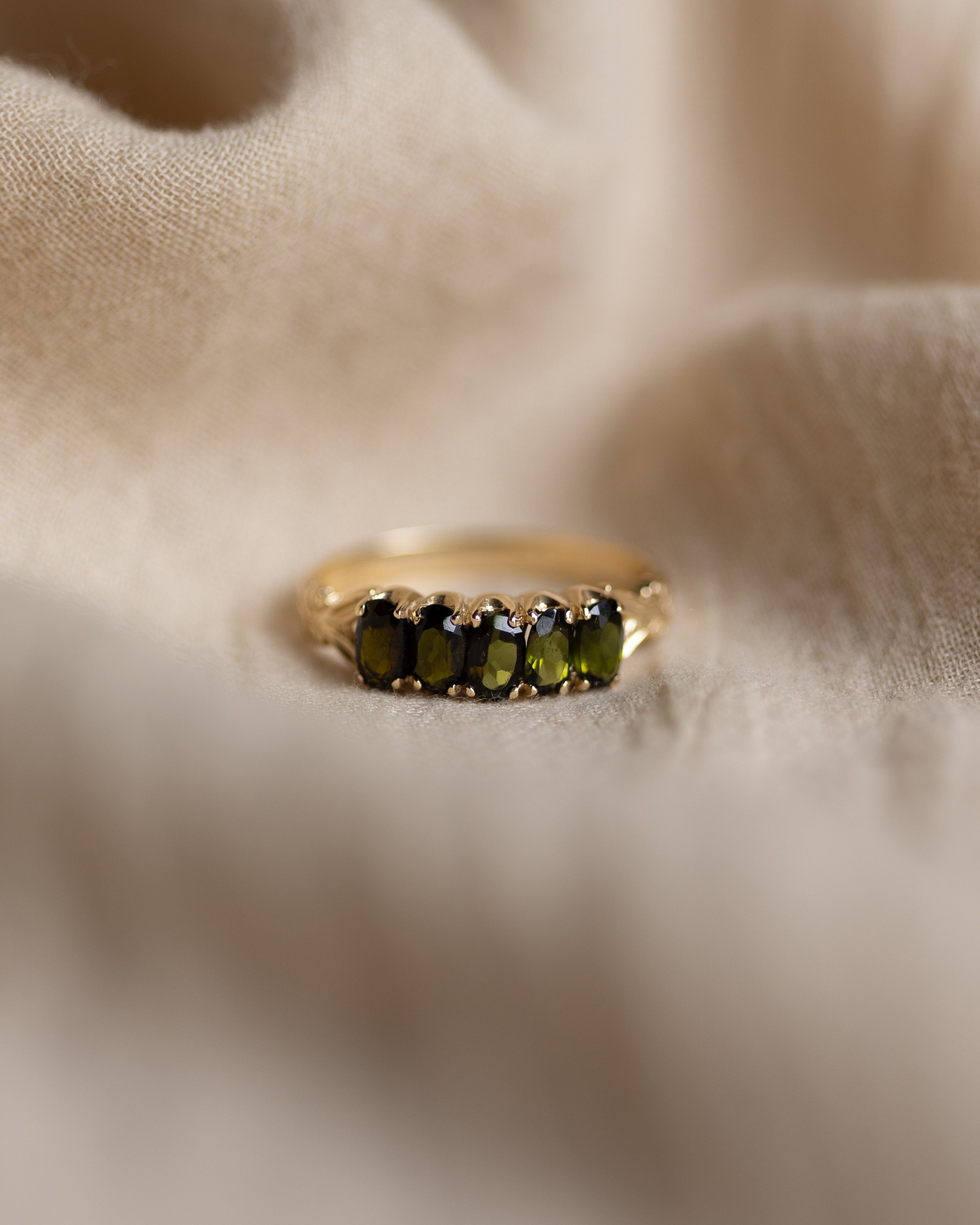 Image of Pierrette Vintage 9ct Gold Tourmaline Five Stone Ring