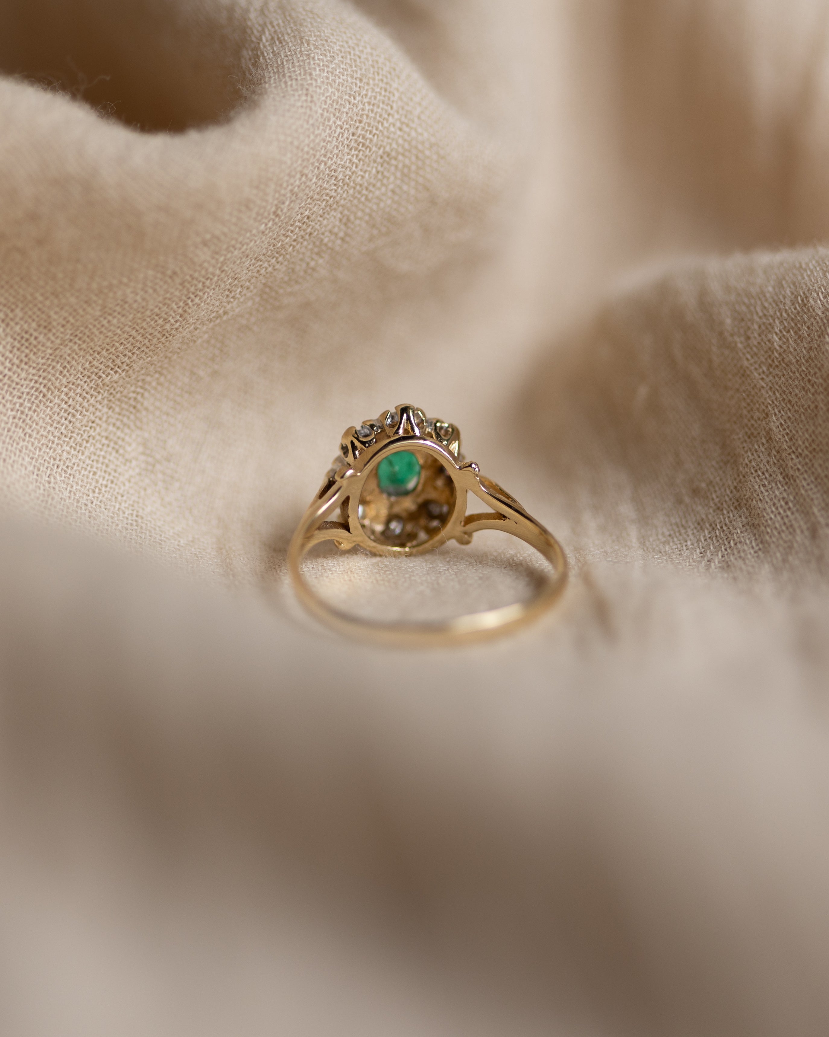 Ivy 1988 Vintage 9ct Gold Emerald & Diamond Cluster Ring