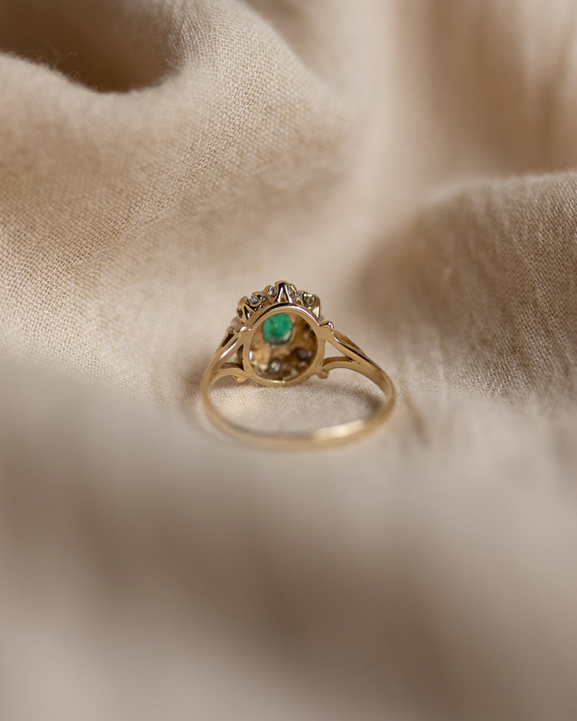 Ivy 1988 Vintage 9ct Gold Emerald & Diamond Cluster Ring