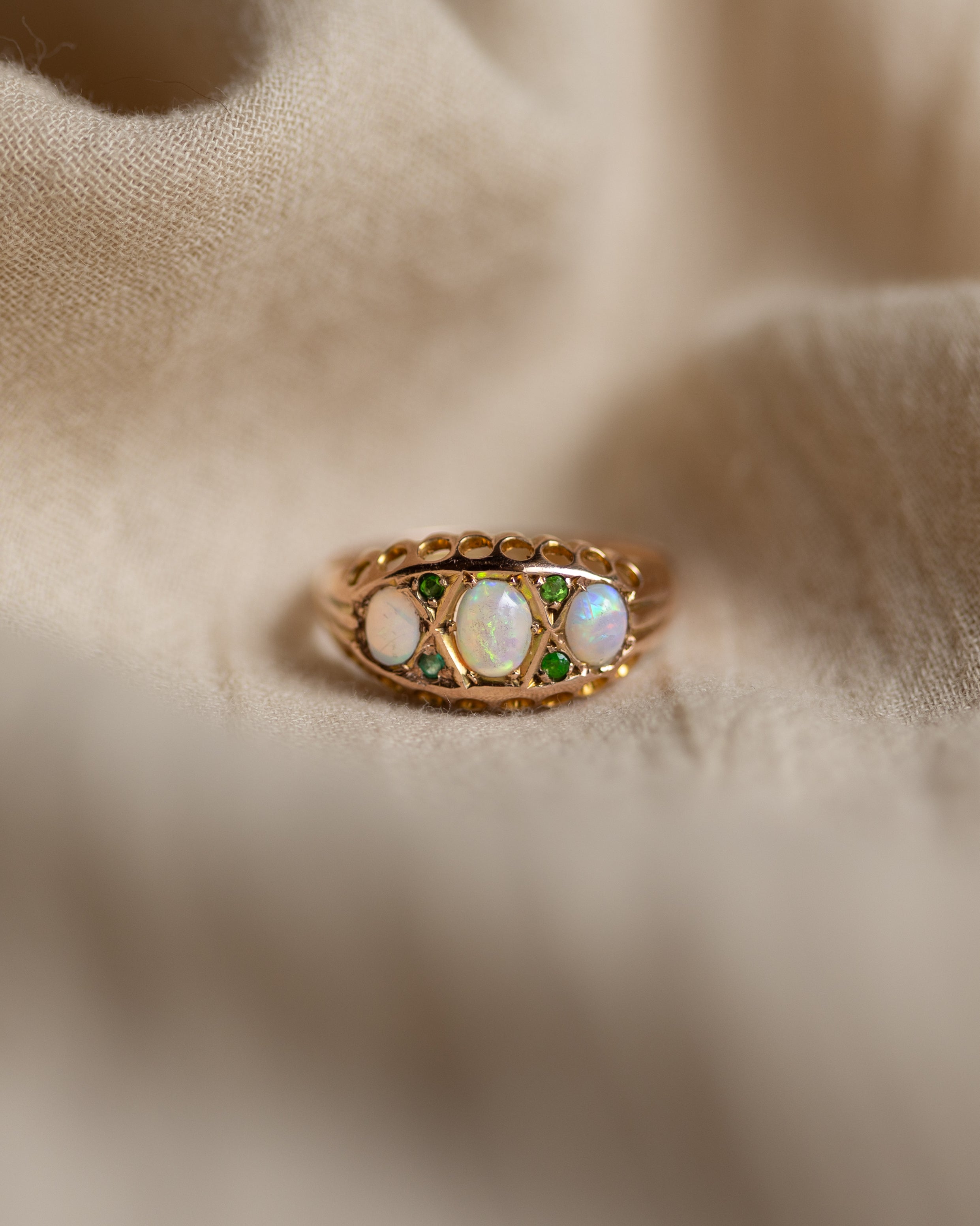 Fabienne 1907 Antique 9ct Gold Opal & Emerald Ring