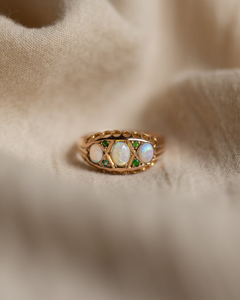 Fabienne 1907 Antique 9ct Gold Opal & Emerald Ring