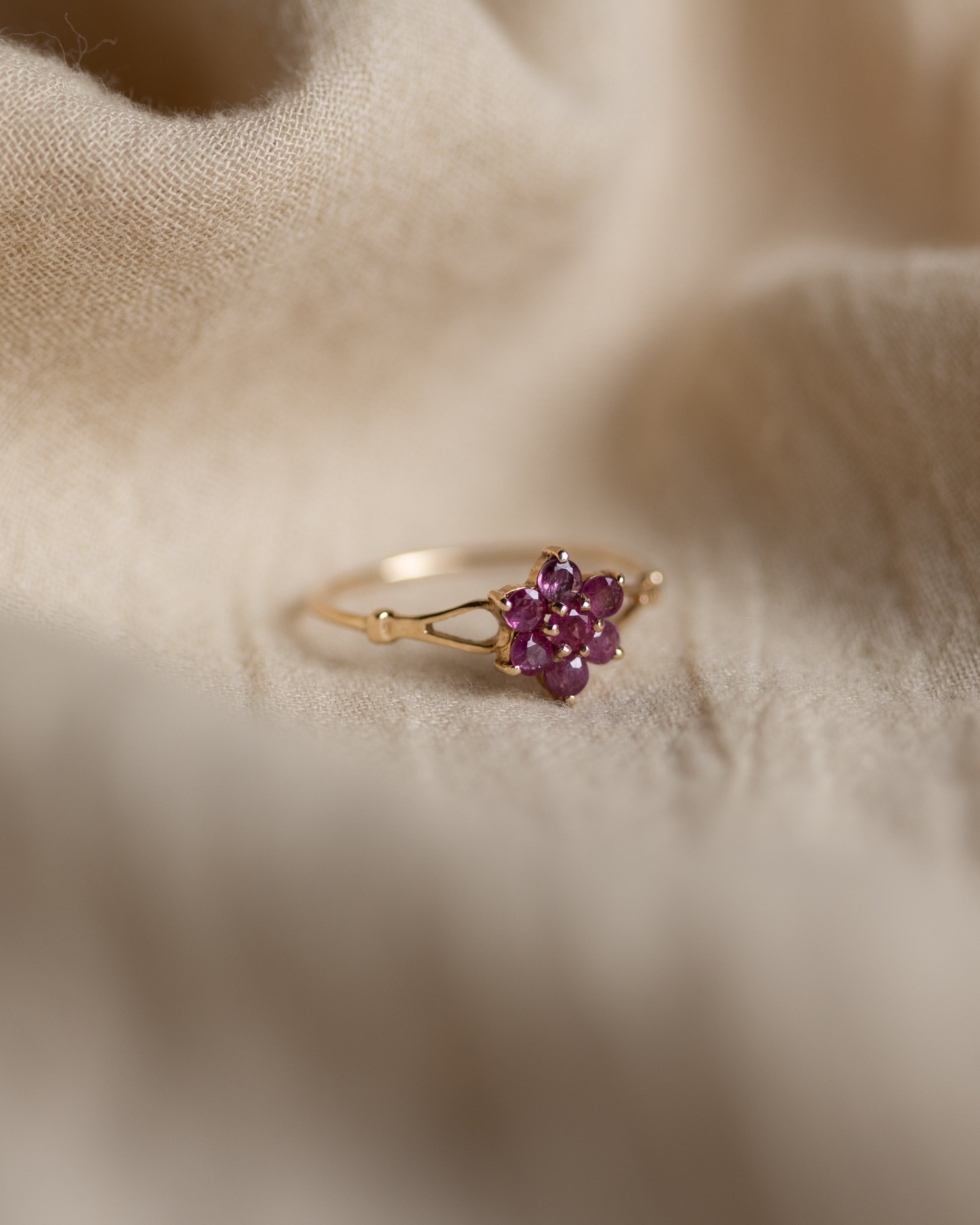 Dorothy 1988 Vintage 9ct Gold Ruby Cluster Ring