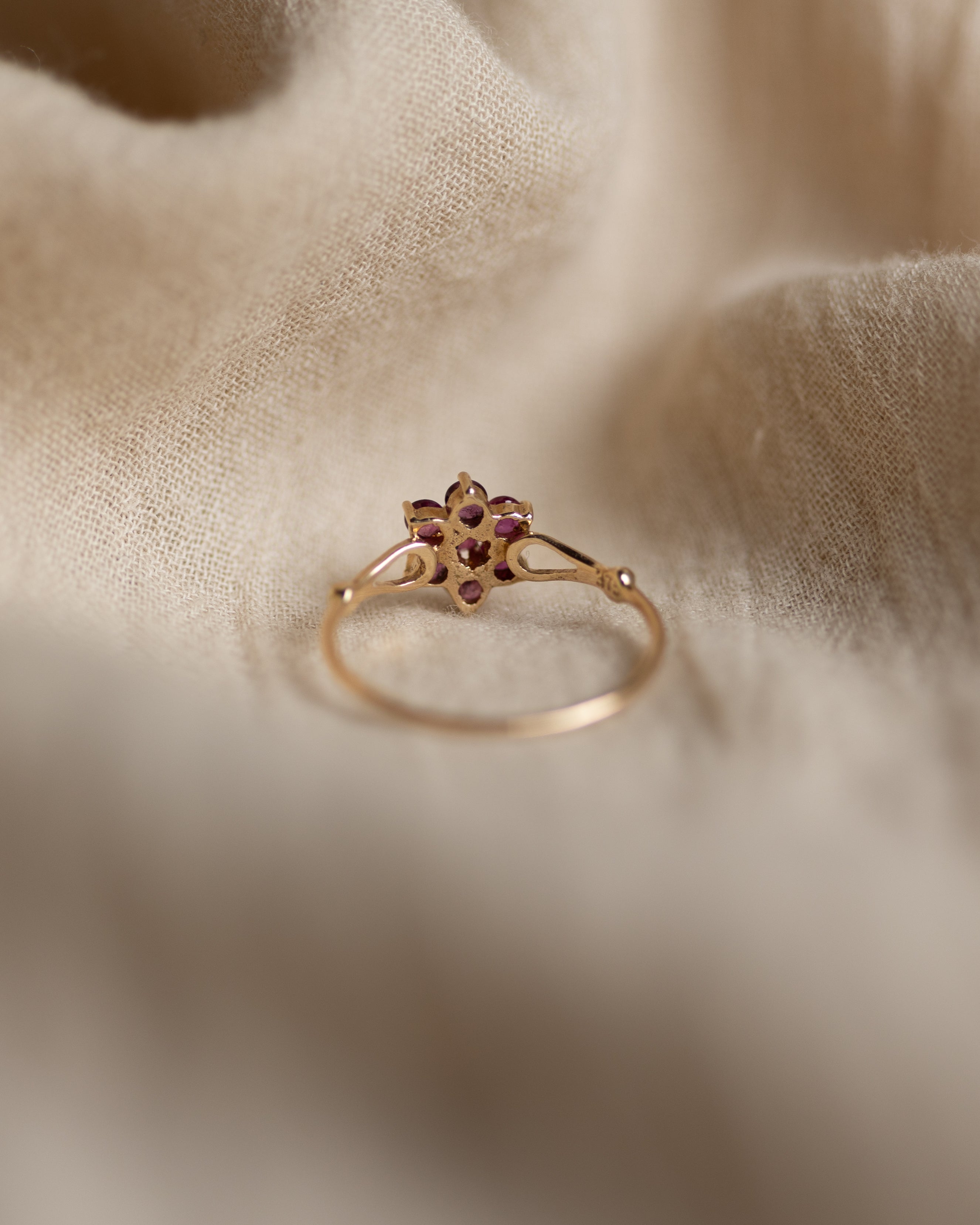 Dorothy 1988 Vintage 9ct Gold Ruby Cluster Ring