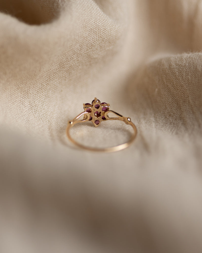 Dorothy 1988 Vintage 9ct Gold Ruby Cluster Ring