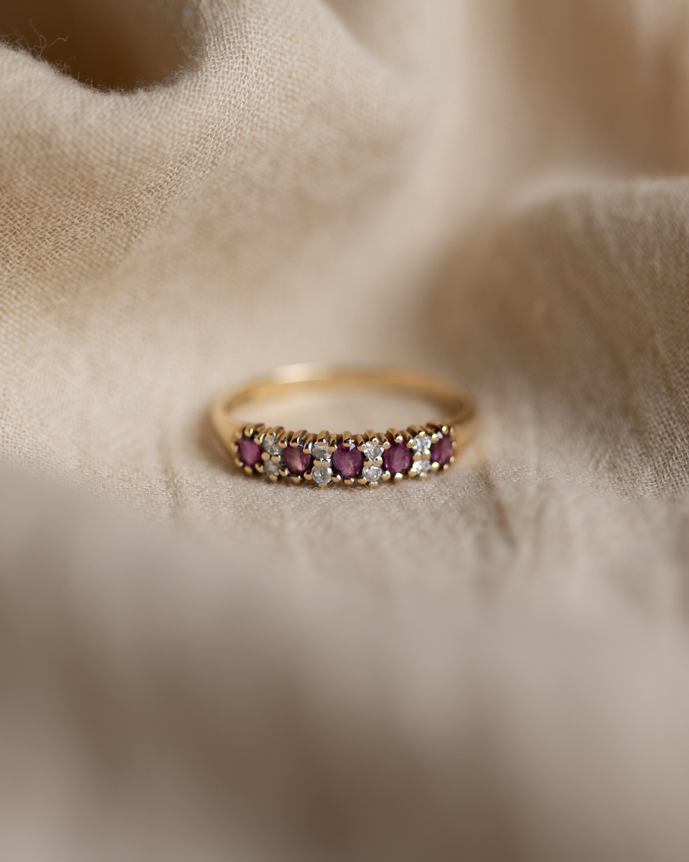 Image of Elodie Vintage 9ct Gold Ruby & Diamond Half Eternity Ring