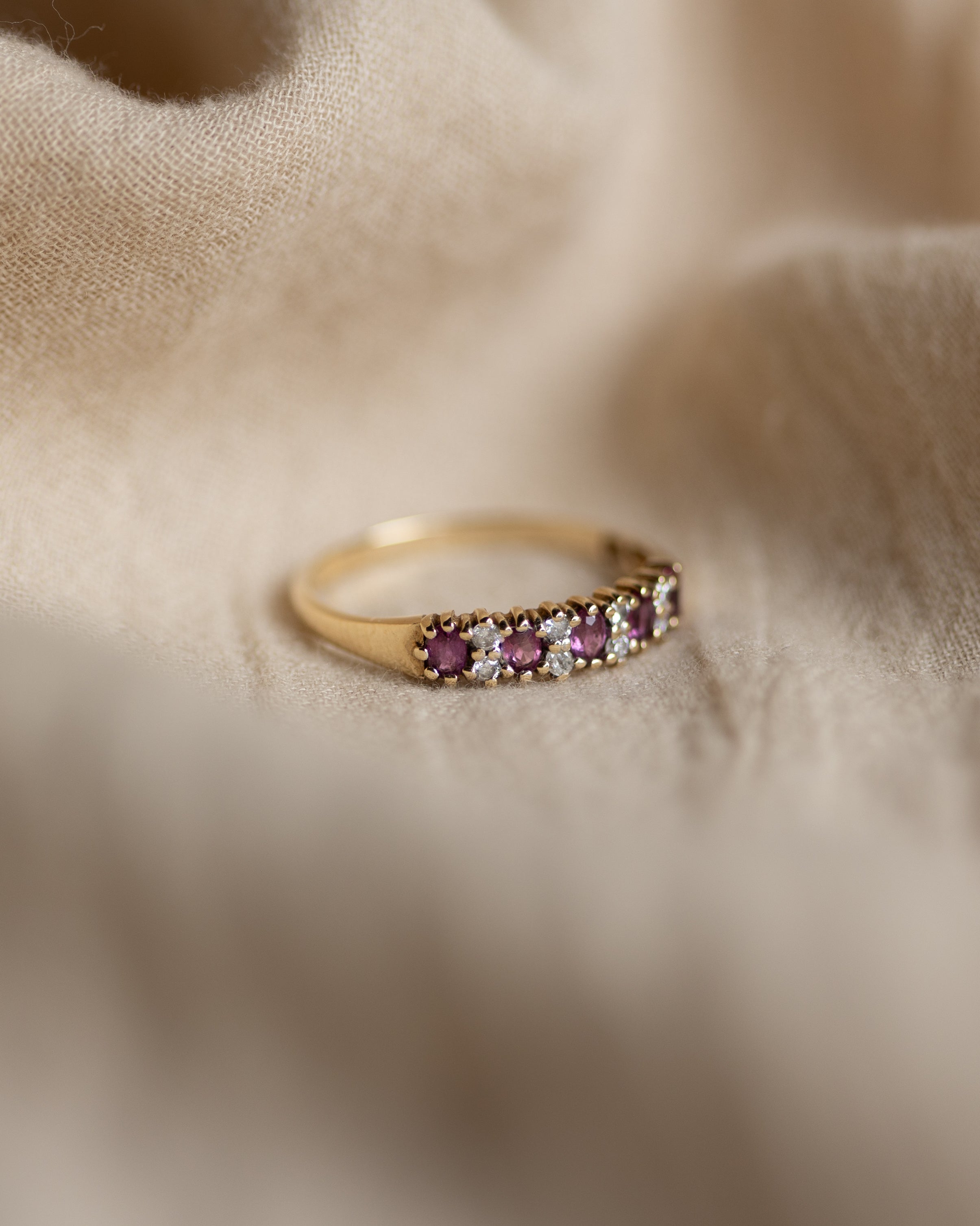 Elodie Vintage 9ct Gold Ruby & Diamond Half Eternity Ring