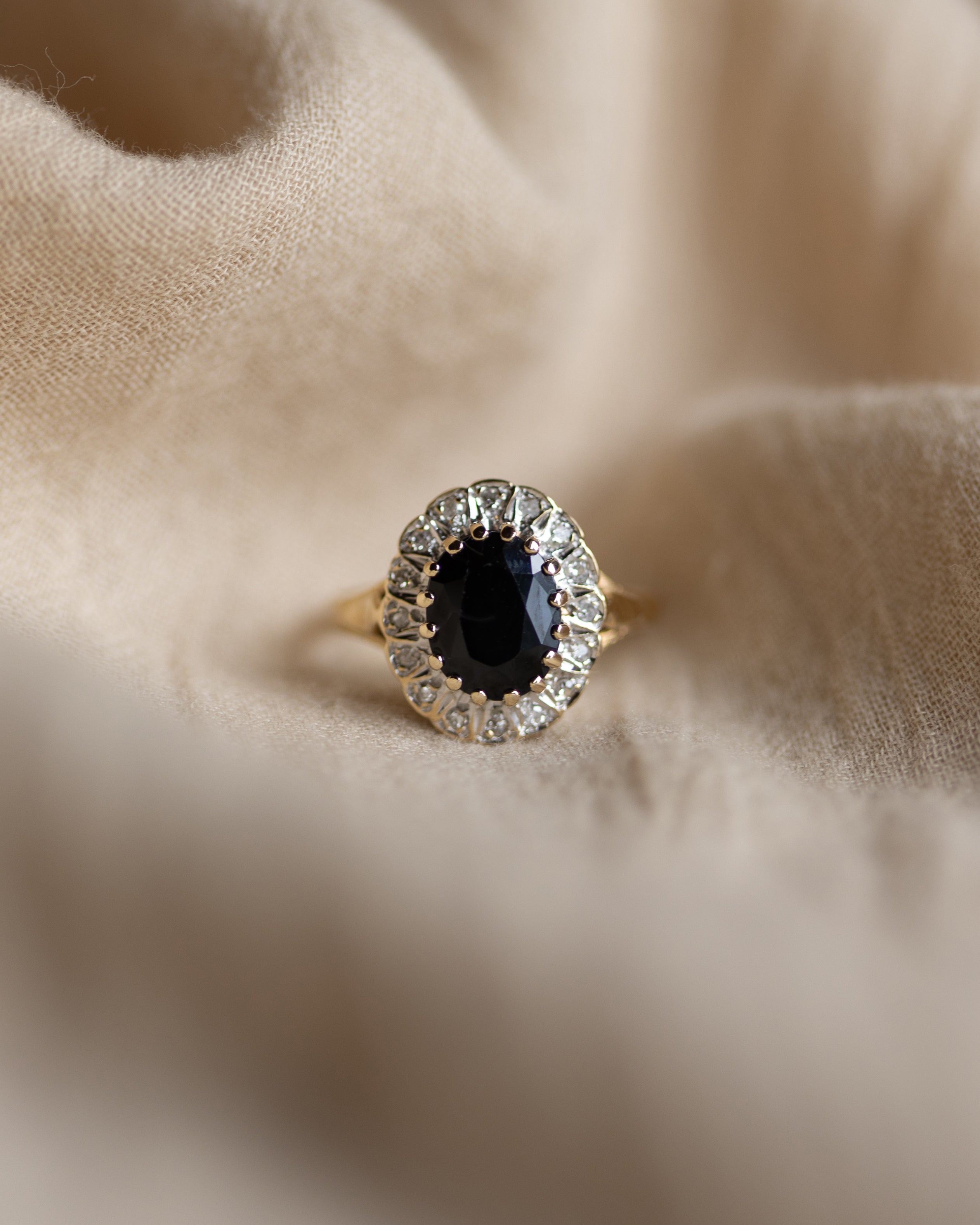 Winifred 1989 Vintage 9ct Gold Sapphire & Diamond Cluster Ring