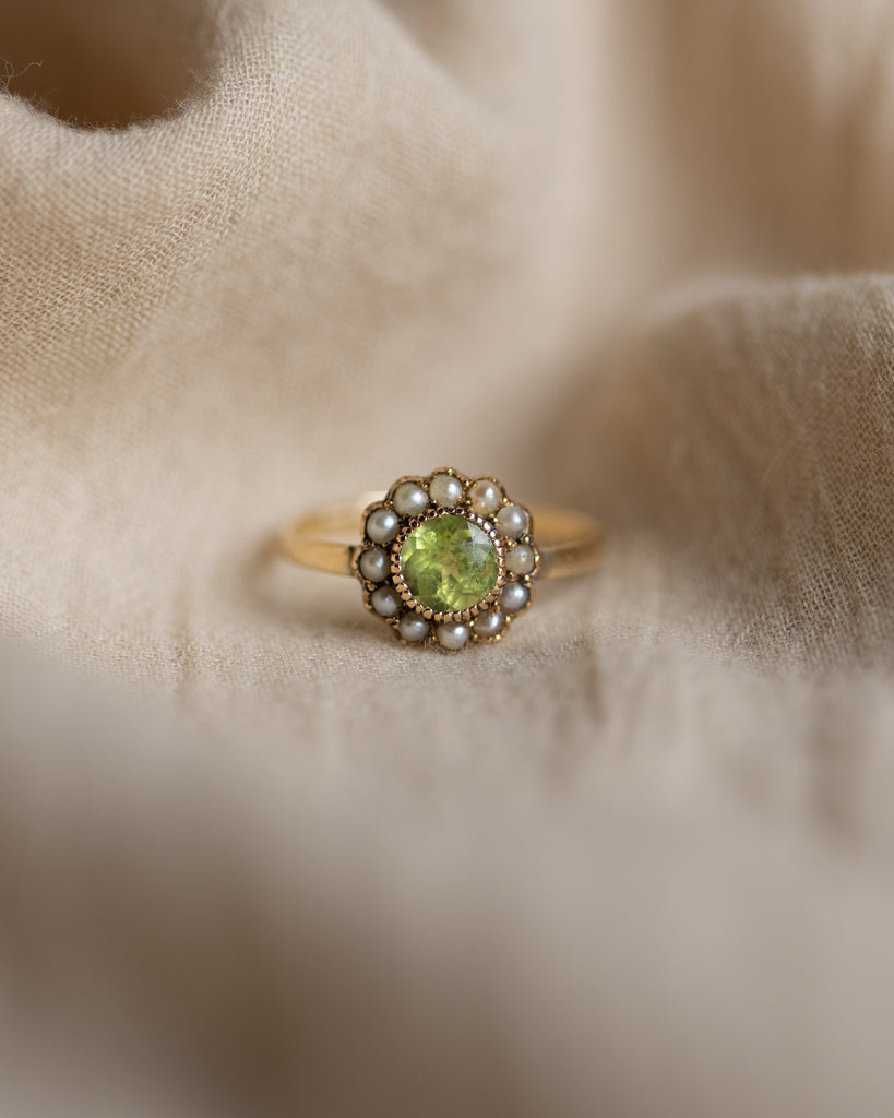 Arlette Antique 15ct Gold Peridot & Pearl Cluster Ring