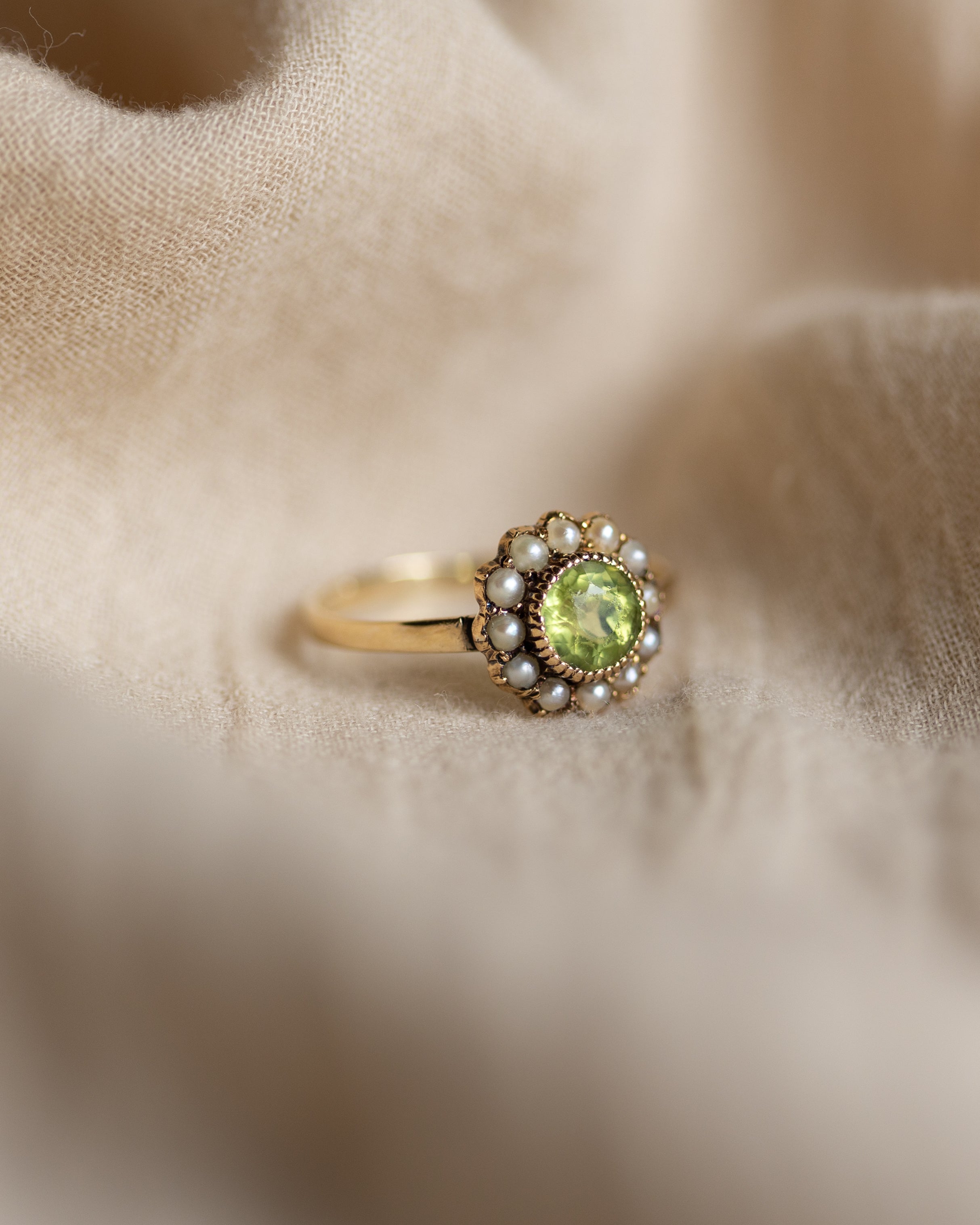 Arlette Antique 15ct Gold Peridot & Pearl Cluster Ring