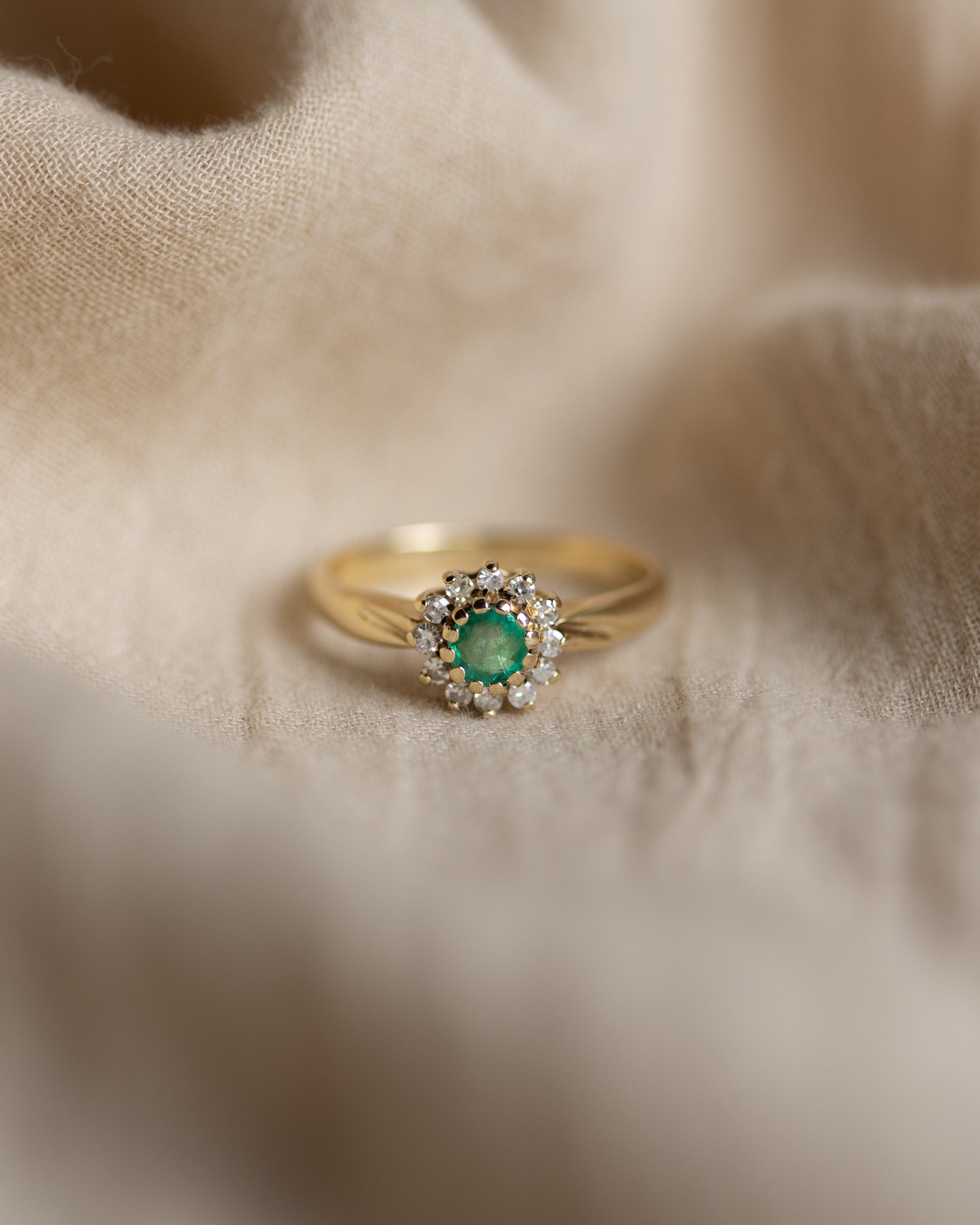 Mireille Vintage 9ct Gold Emerald & Diamond Cluster Ring