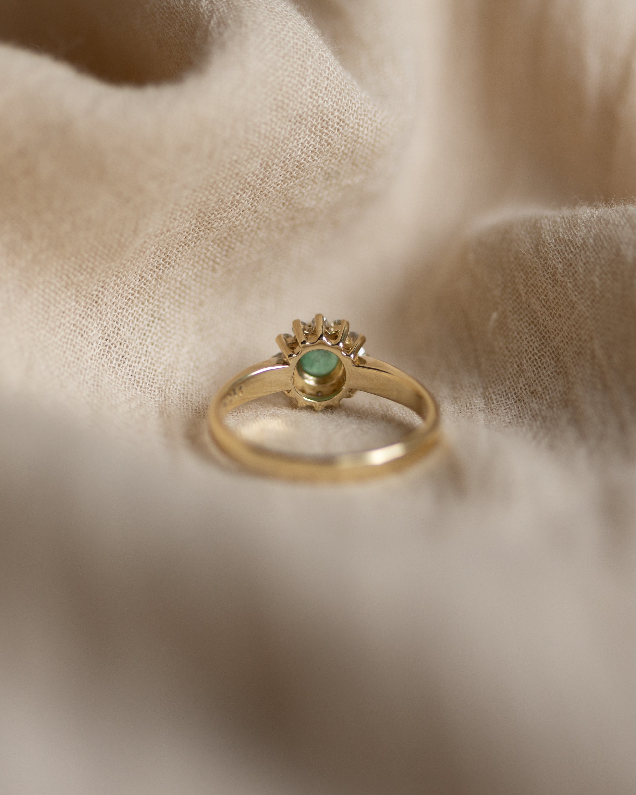 Mireille Vintage 9ct Gold Emerald & Diamond Cluster Ring