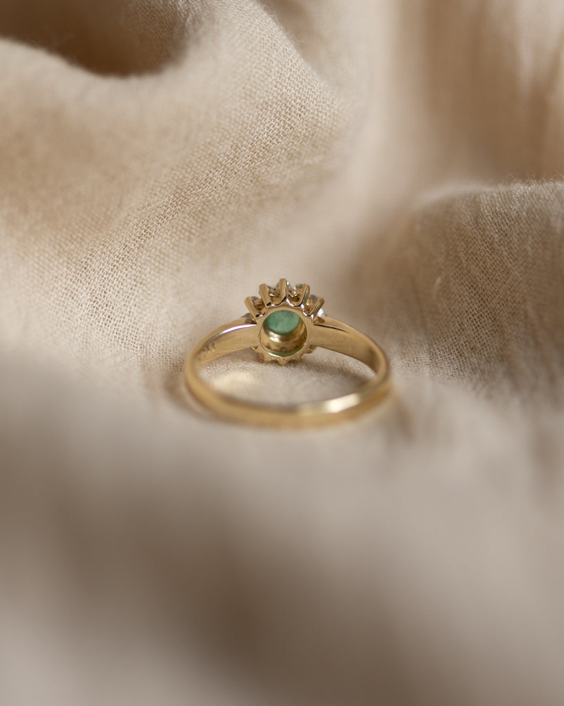 Mireille Vintage 9ct Gold Emerald & Diamond Cluster Ring