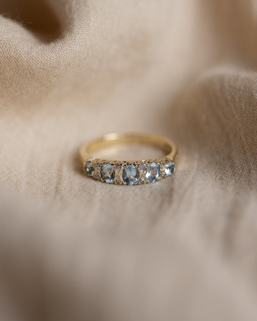 Celestine Vintage 9ct Gold Aquamarine & Diamond Half Hoop Ring