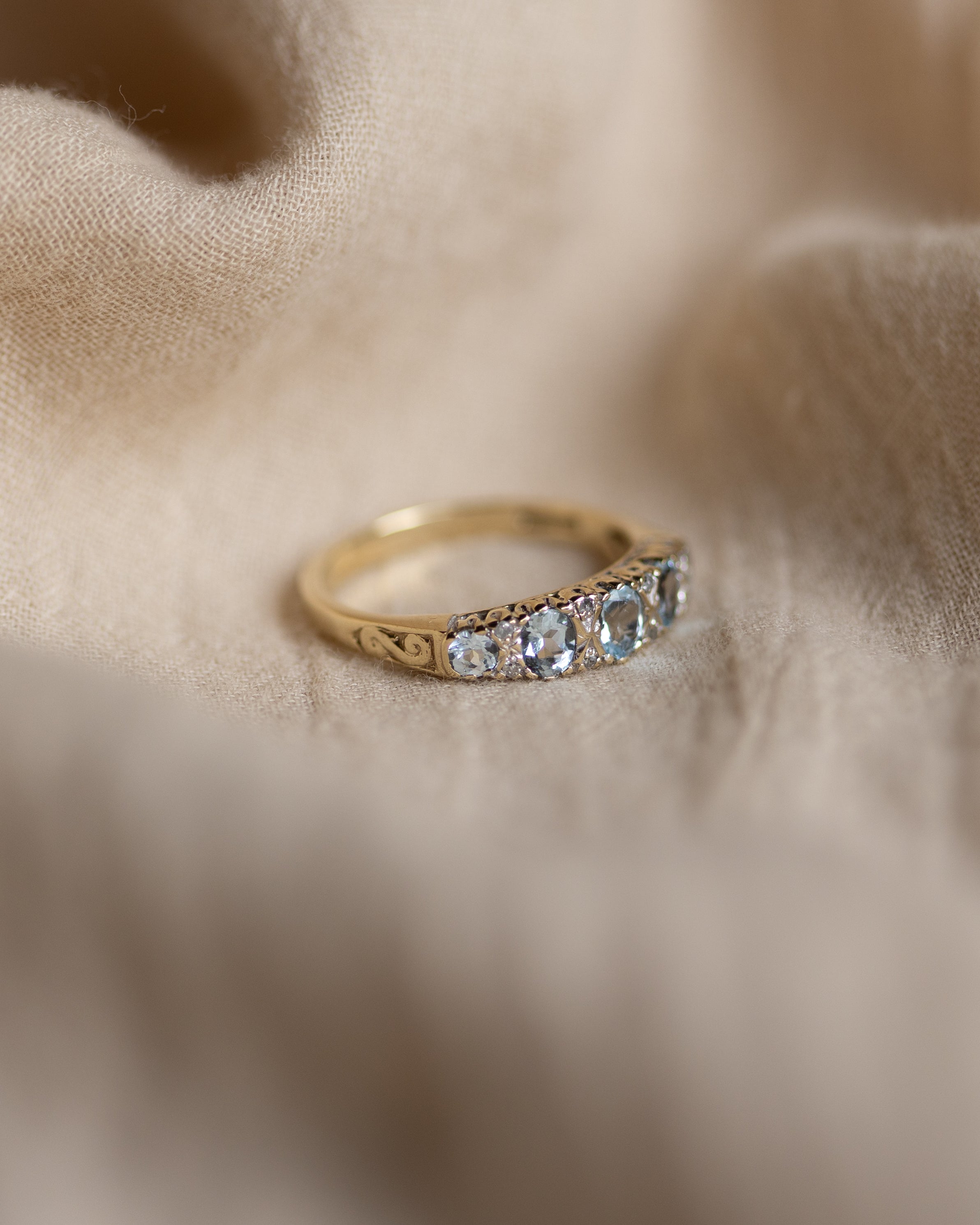 Celestine Vintage 9ct Gold Aquamarine & Diamond Half Hoop Ring