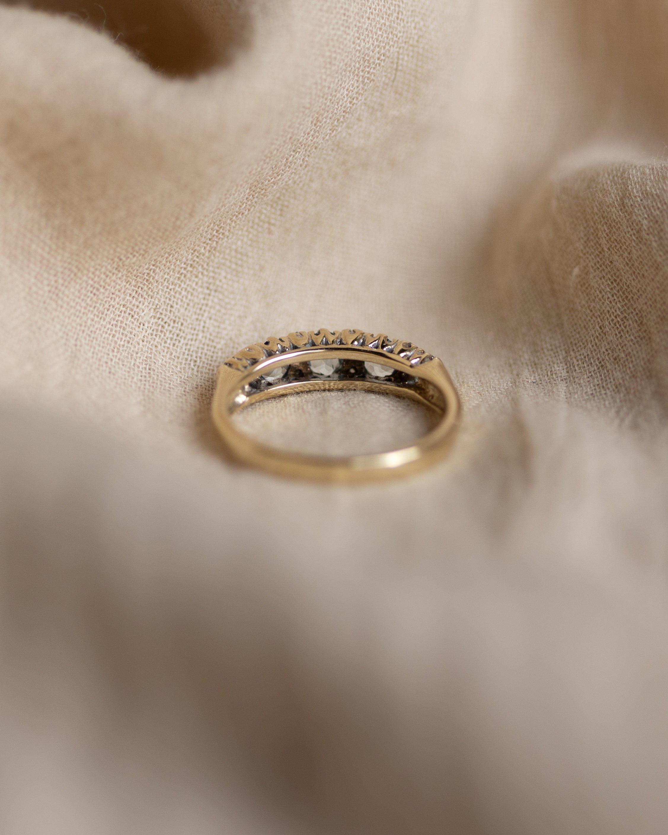 Celestine Vintage 9ct Gold Aquamarine & Diamond Half Hoop Ring