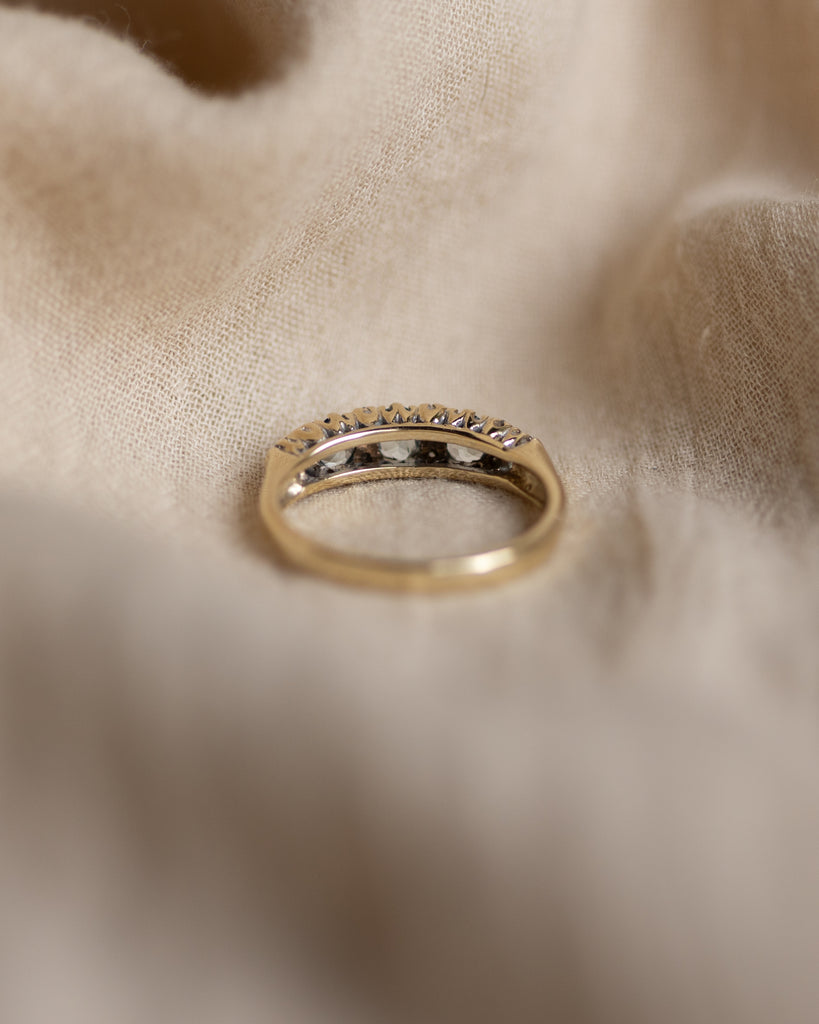 Celestine Vintage 9ct Gold Aquamarine & Diamond Half Hoop Ring