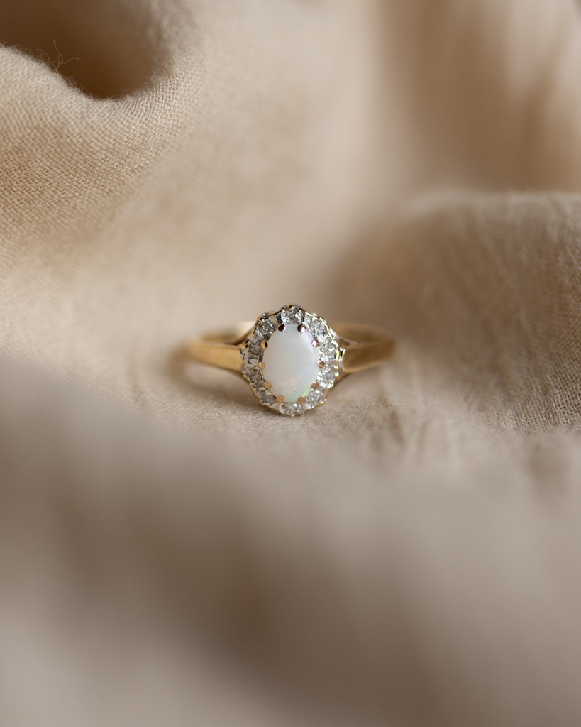 Orla 1997 Vintage 9ct Gold Opal & Diamond Cluster Ring