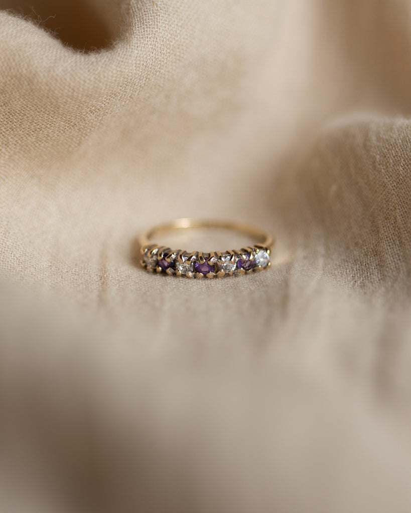 Dora Vintage 9ct Gold Amethyst & CZ Half Eternity Ring