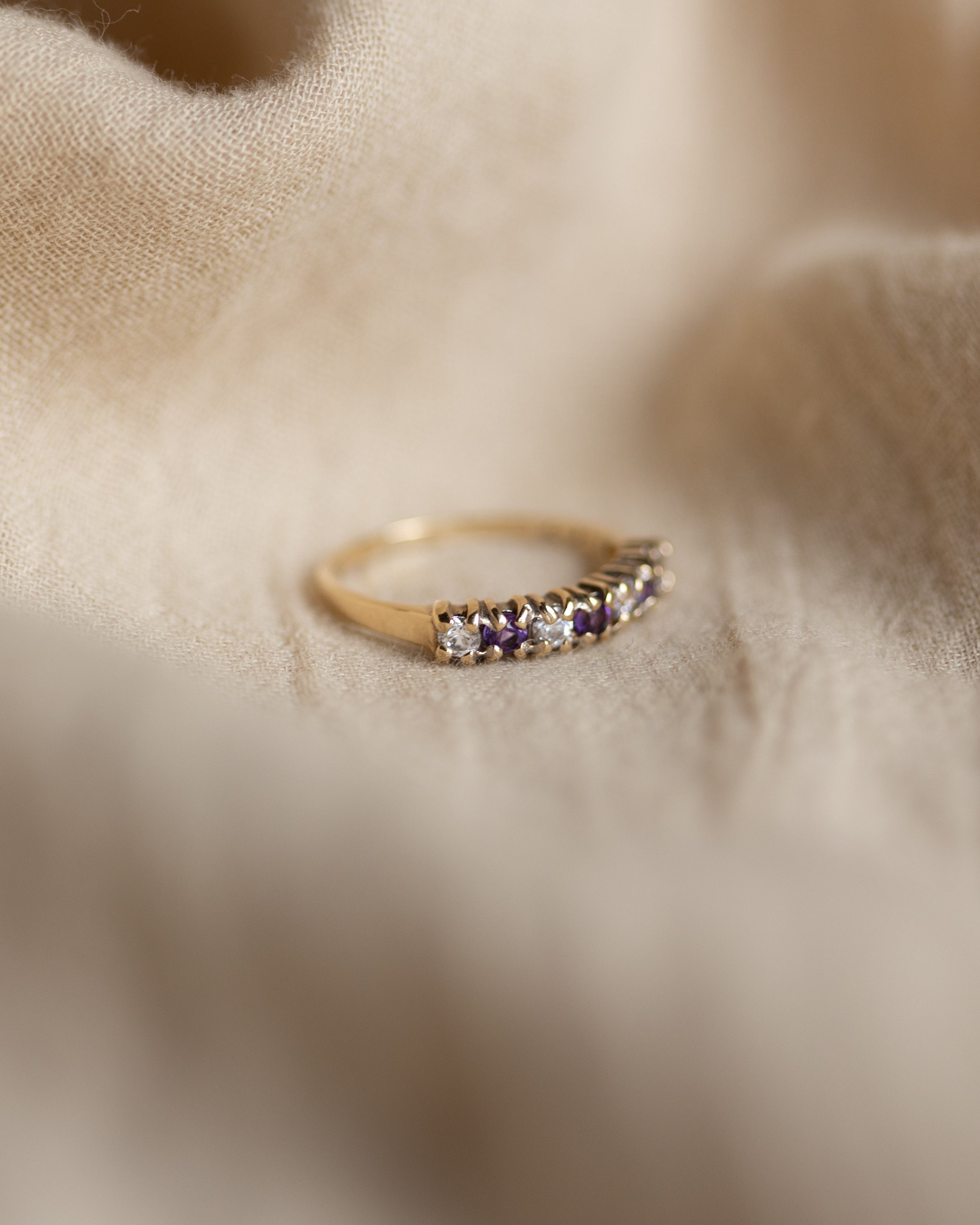 Dora Vintage 9ct Gold Amethyst & CZ Half Eternity Ring