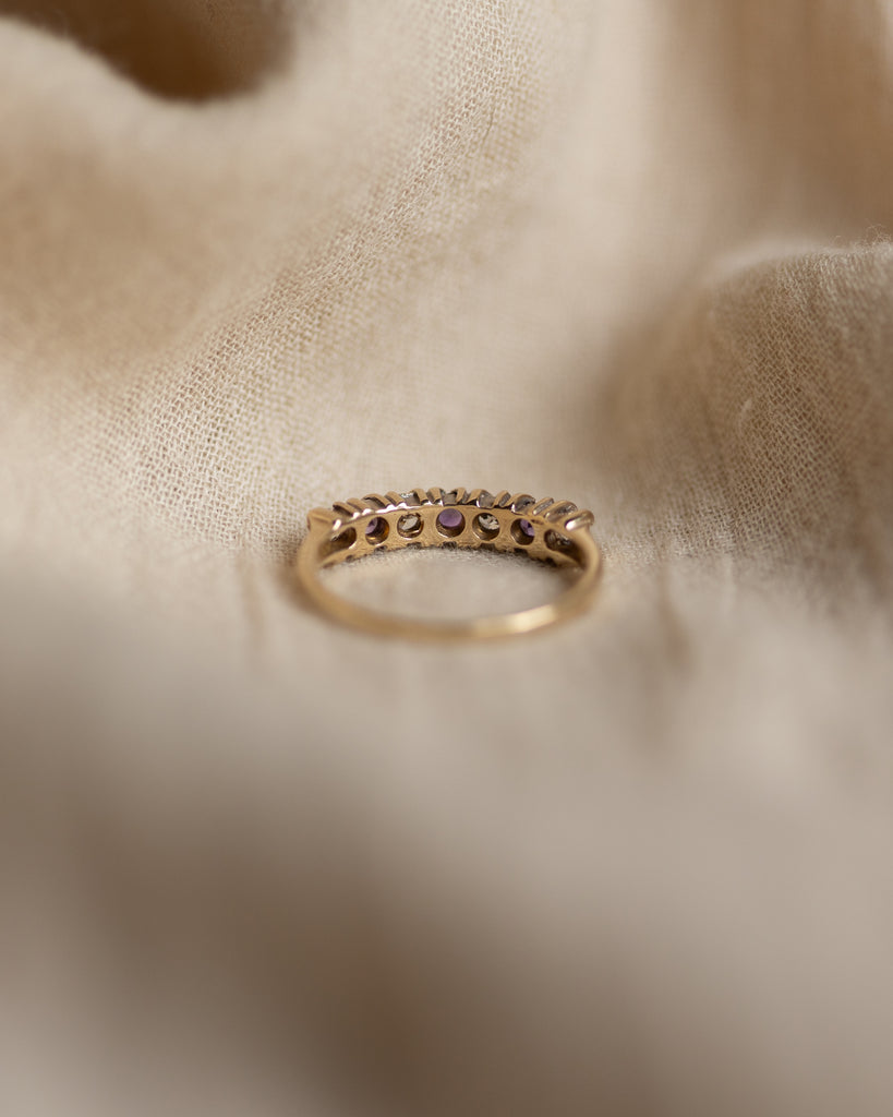 Dora Vintage 9ct Gold Amethyst & CZ Half Eternity Ring