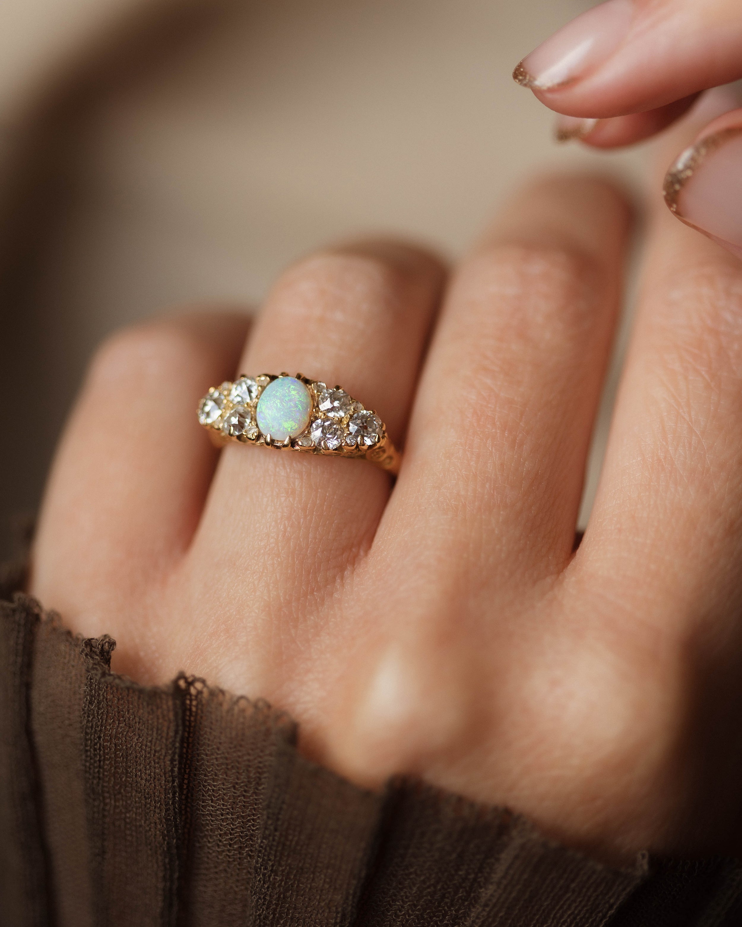 Mathilde Antique 18ct Gold Opal & Diamond Ring
