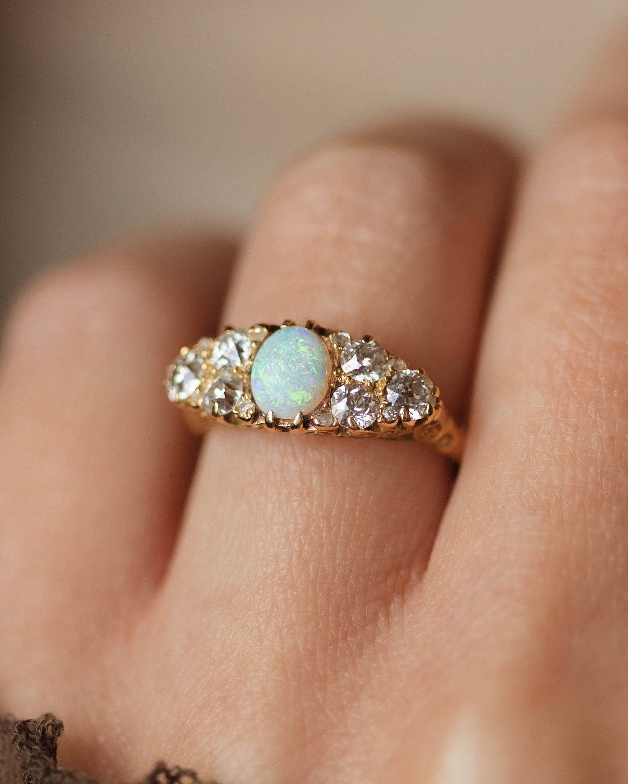Mathilde Antique 18ct Gold Opal & Diamond Ring